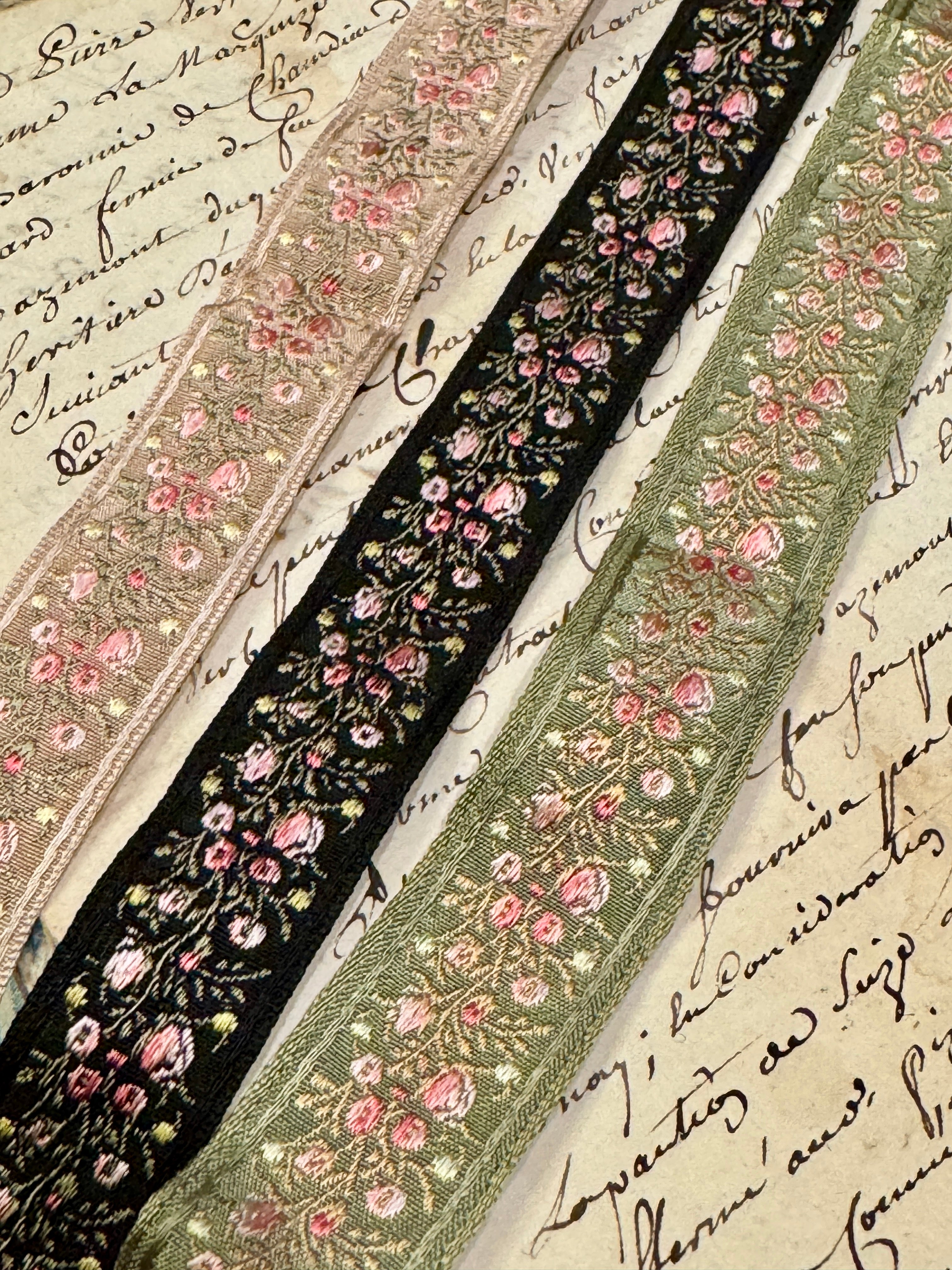 Vintage French Embroidered Floral Silk Ribbon