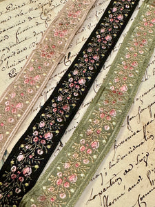 Vintage French Embroidered Floral Silk Ribbon