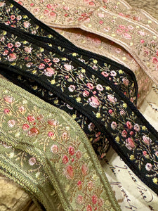 Vintage French Embroidered Floral Silk Ribbon