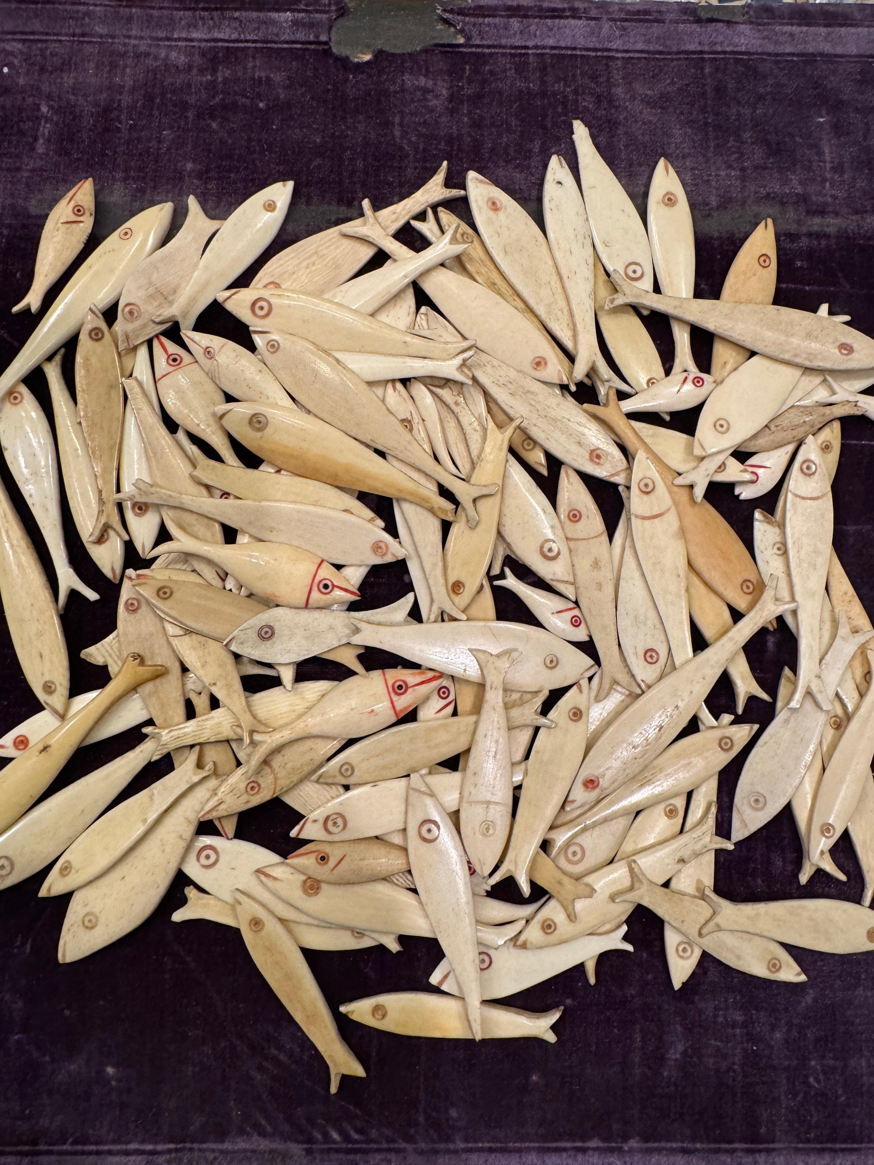 Antique Cow Bone Fish Game Counters/Thread Winders in Set/6