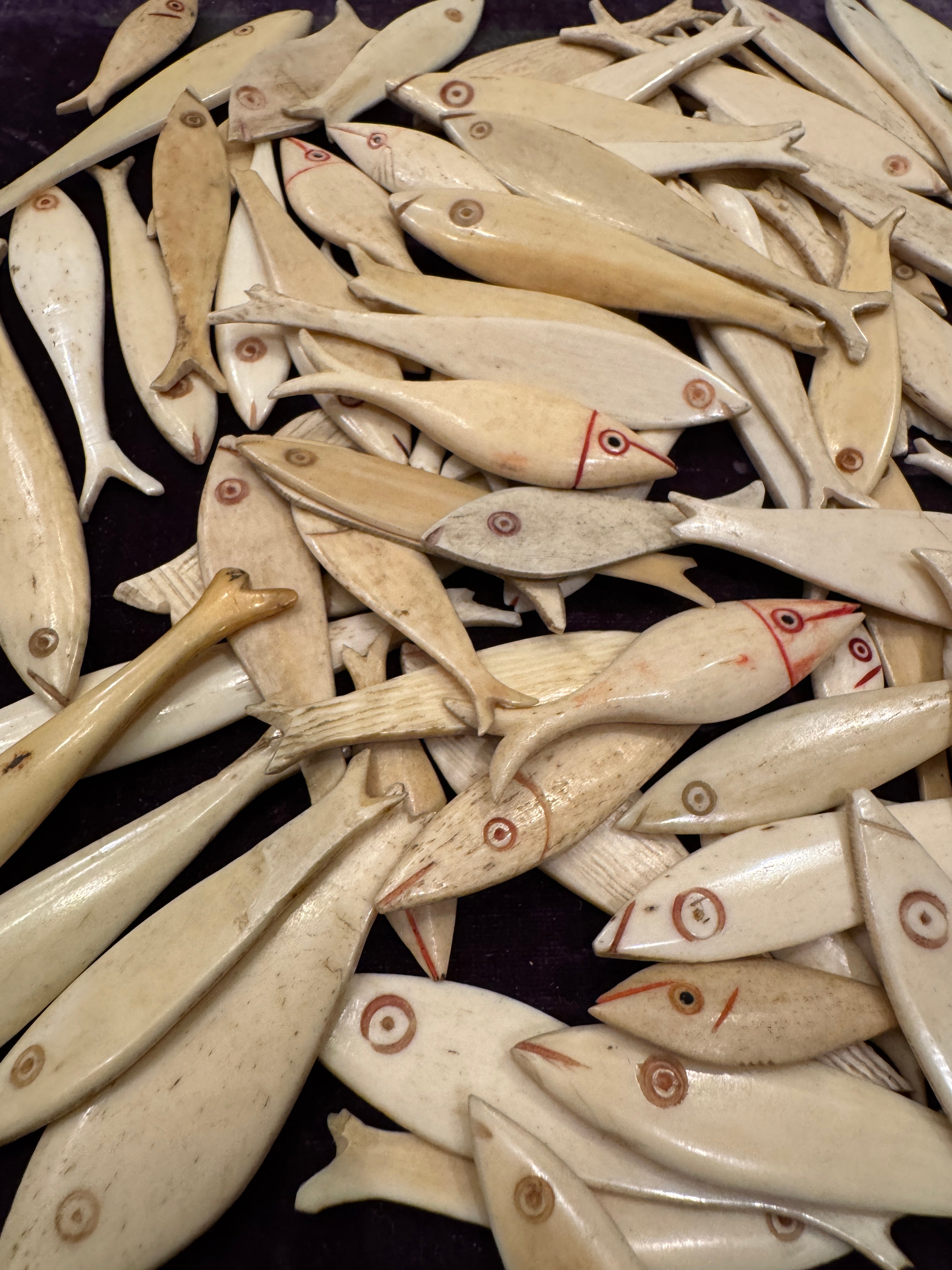 Antique Cow Bone Fish Game Counters/Thread Winders in Set/6