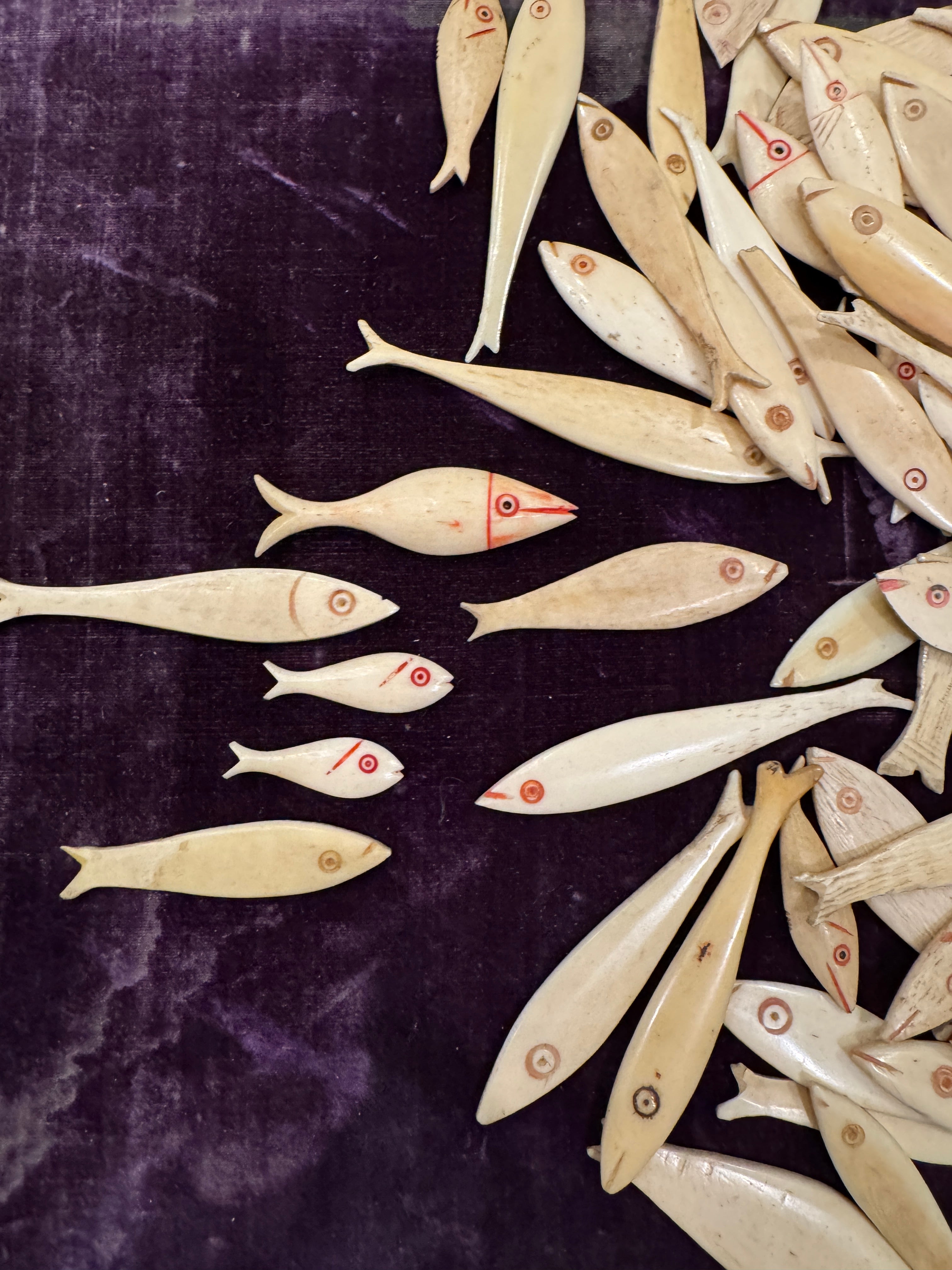 Antique Cow Bone Fish Game Counters/Thread Winders in Set/6