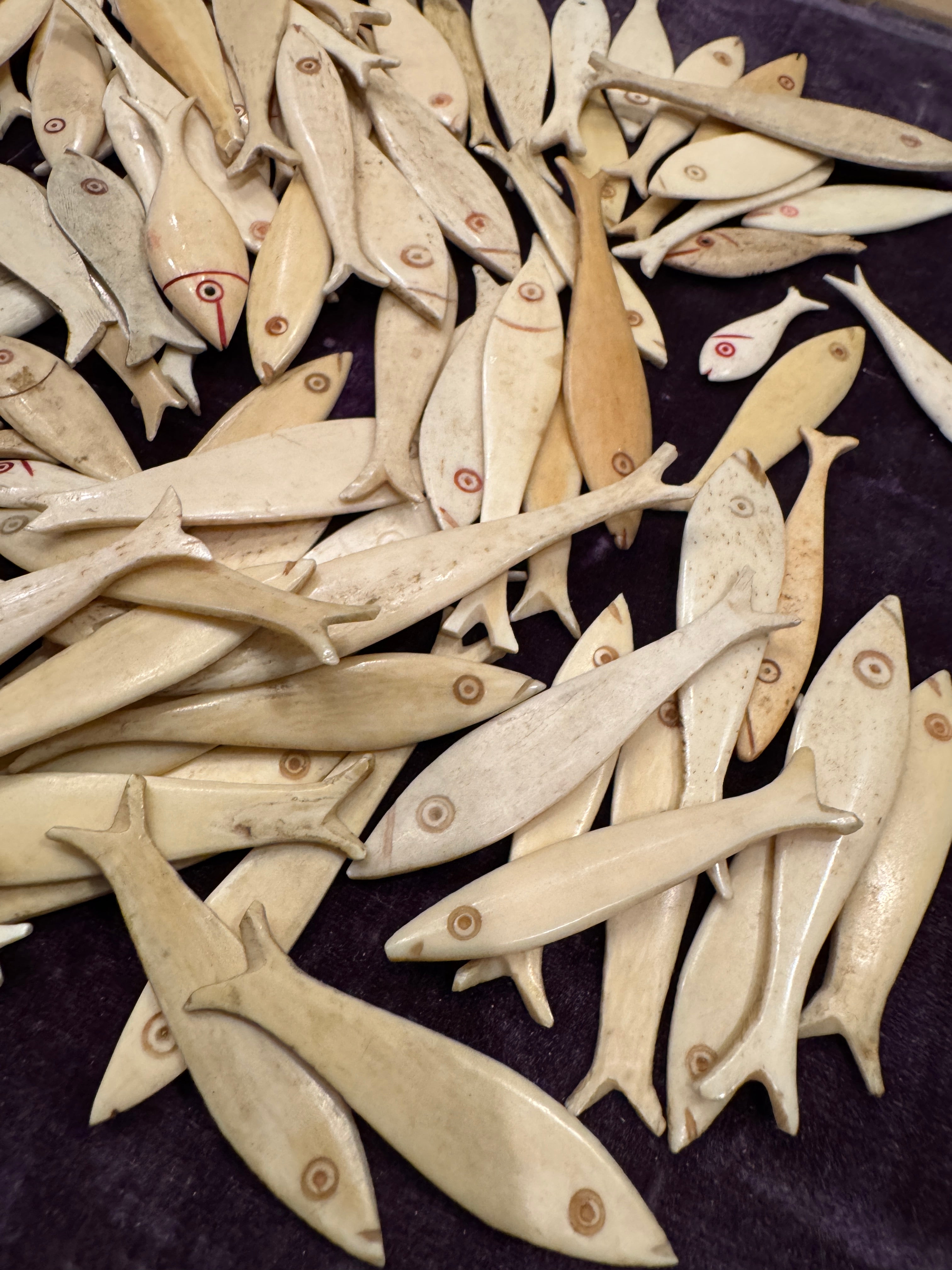 Antique Cow Bone Fish Game Counters/Thread Winders in Set/6