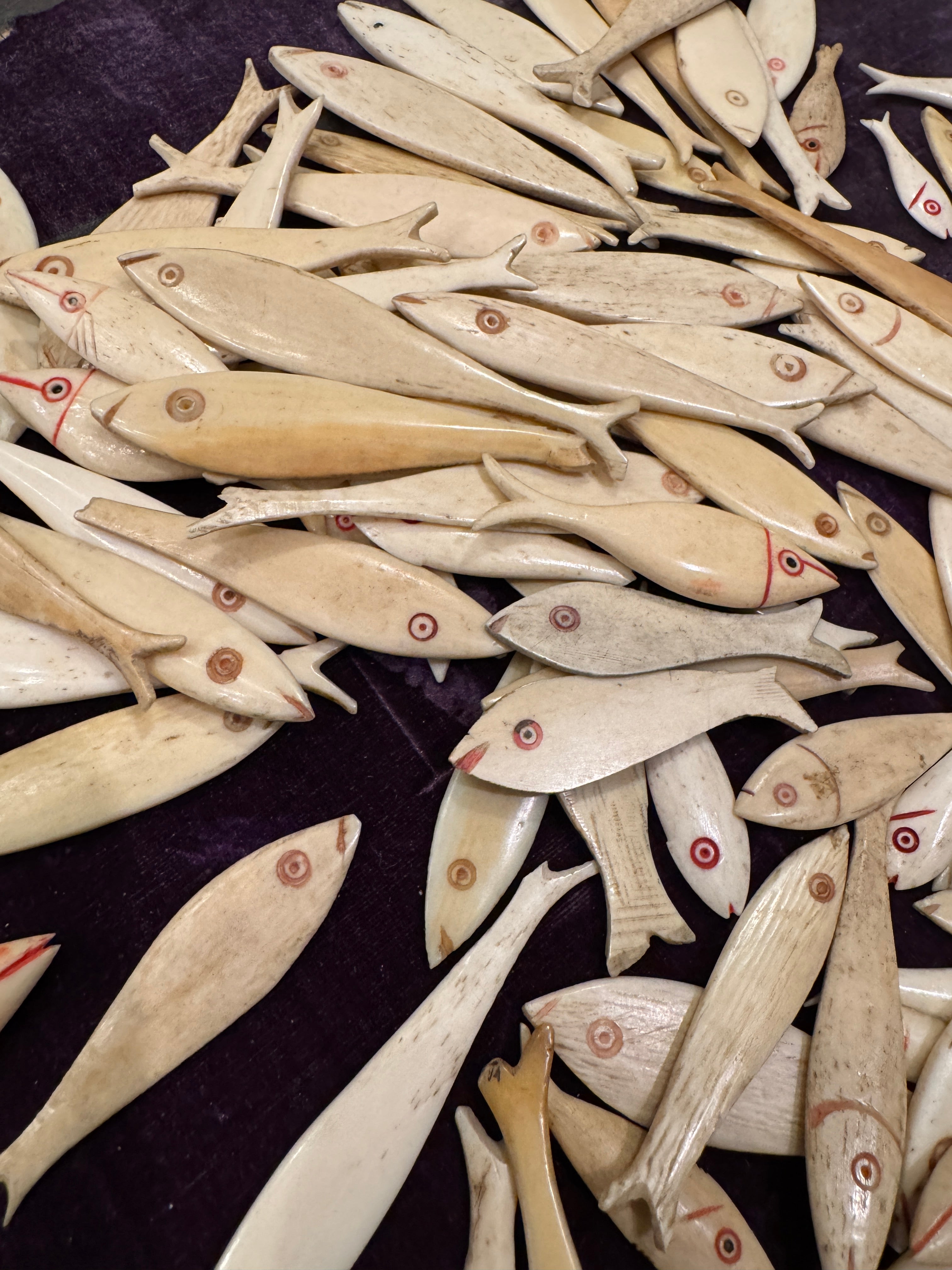 Antique Cow Bone Fish Game Counters/Thread Winders in Set/6