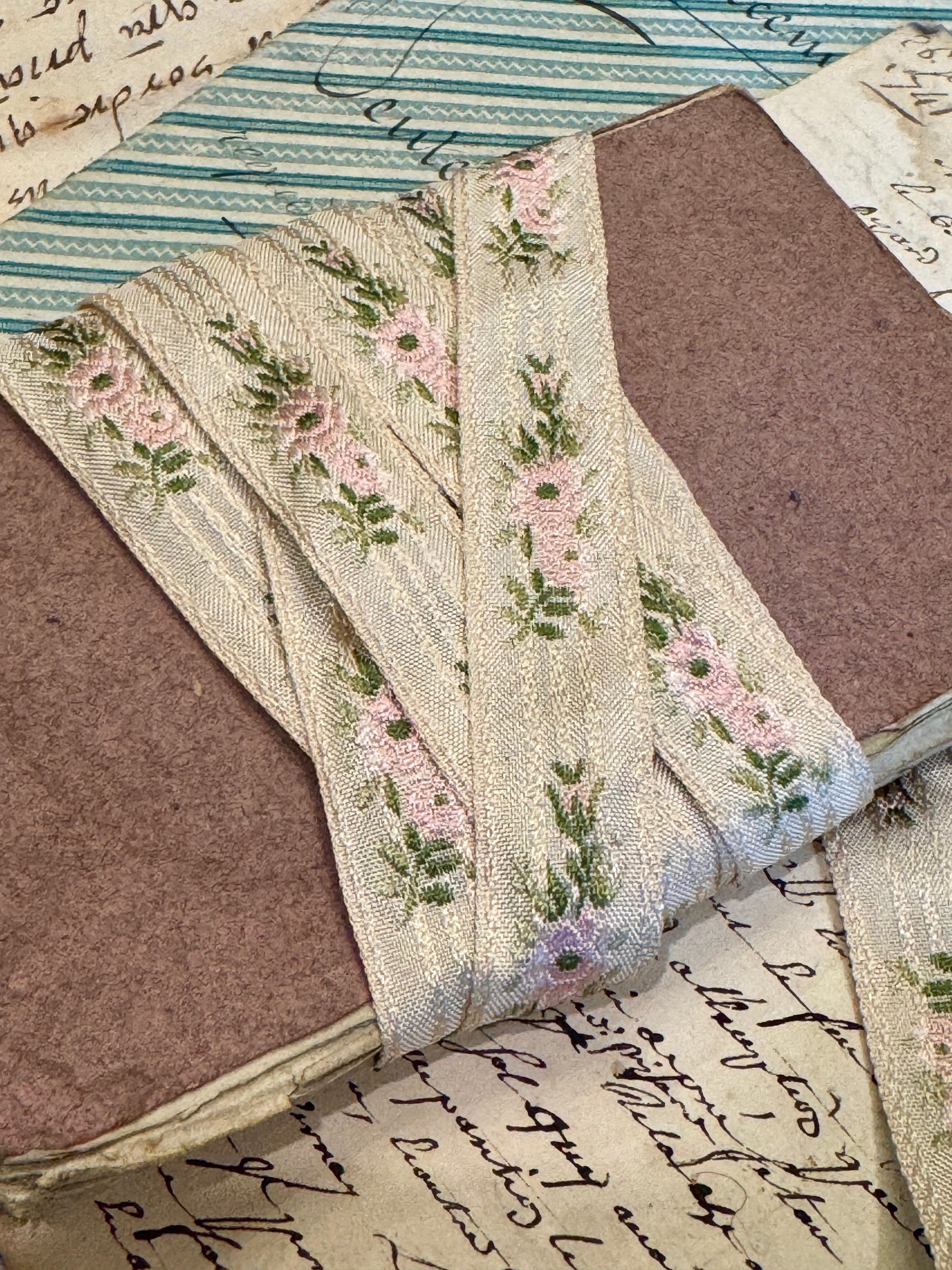 Vintage French Embroidered Floral Ribbon