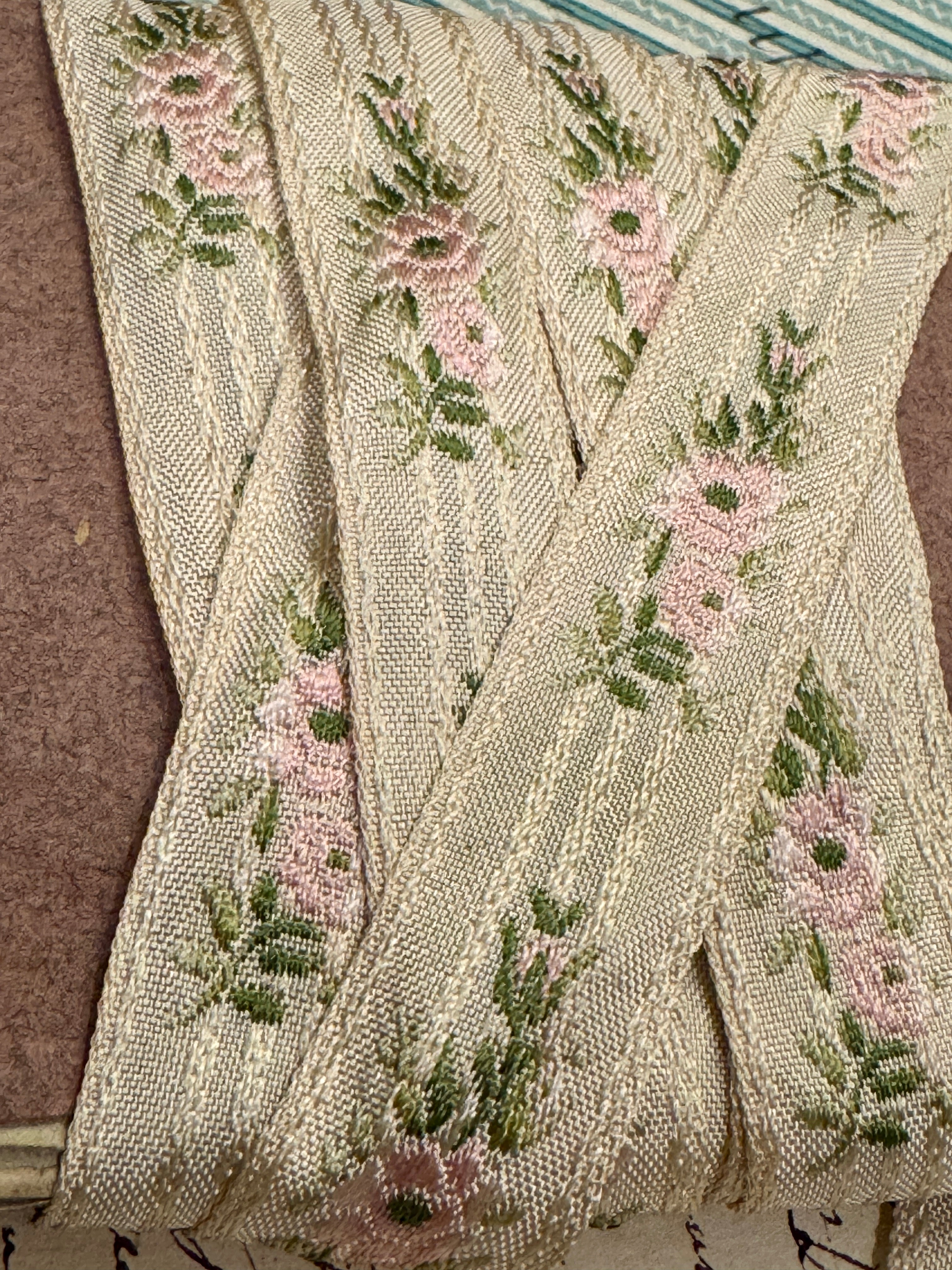 Vintage French Embroidered Floral Ribbon
