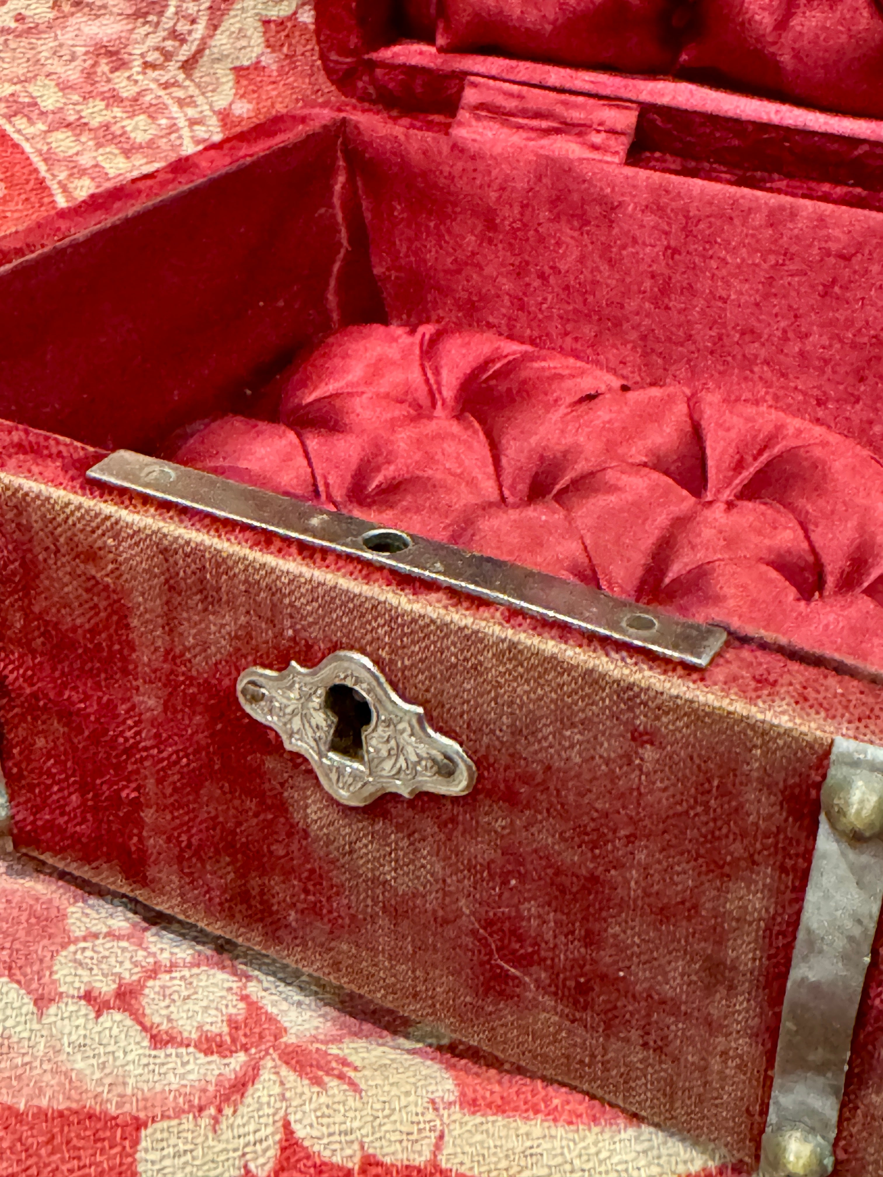 1800s Antique French Red Velvet Jewelry/Sewing Box