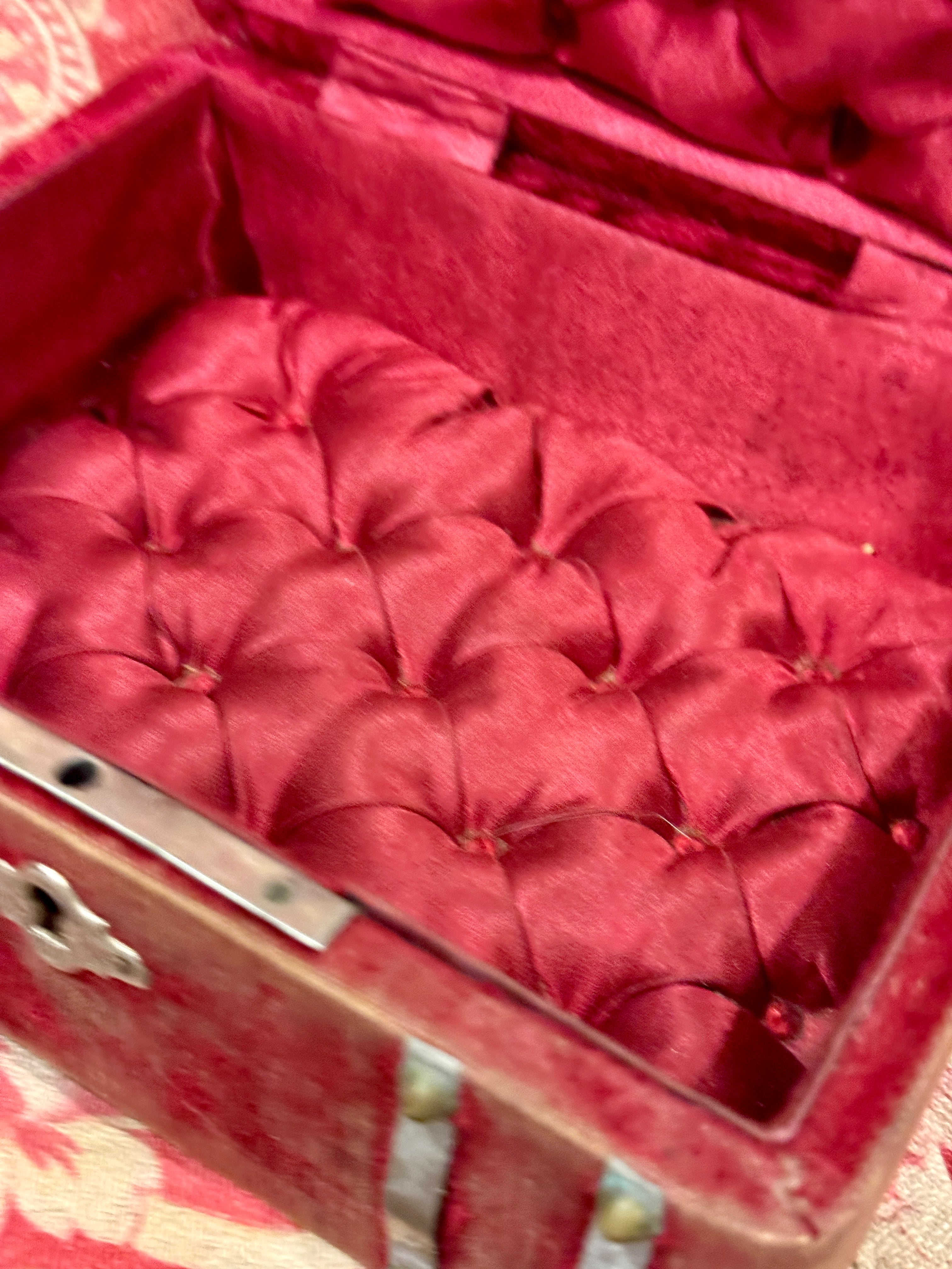 1800s Antique French Red Velvet Jewelry/Sewing Box