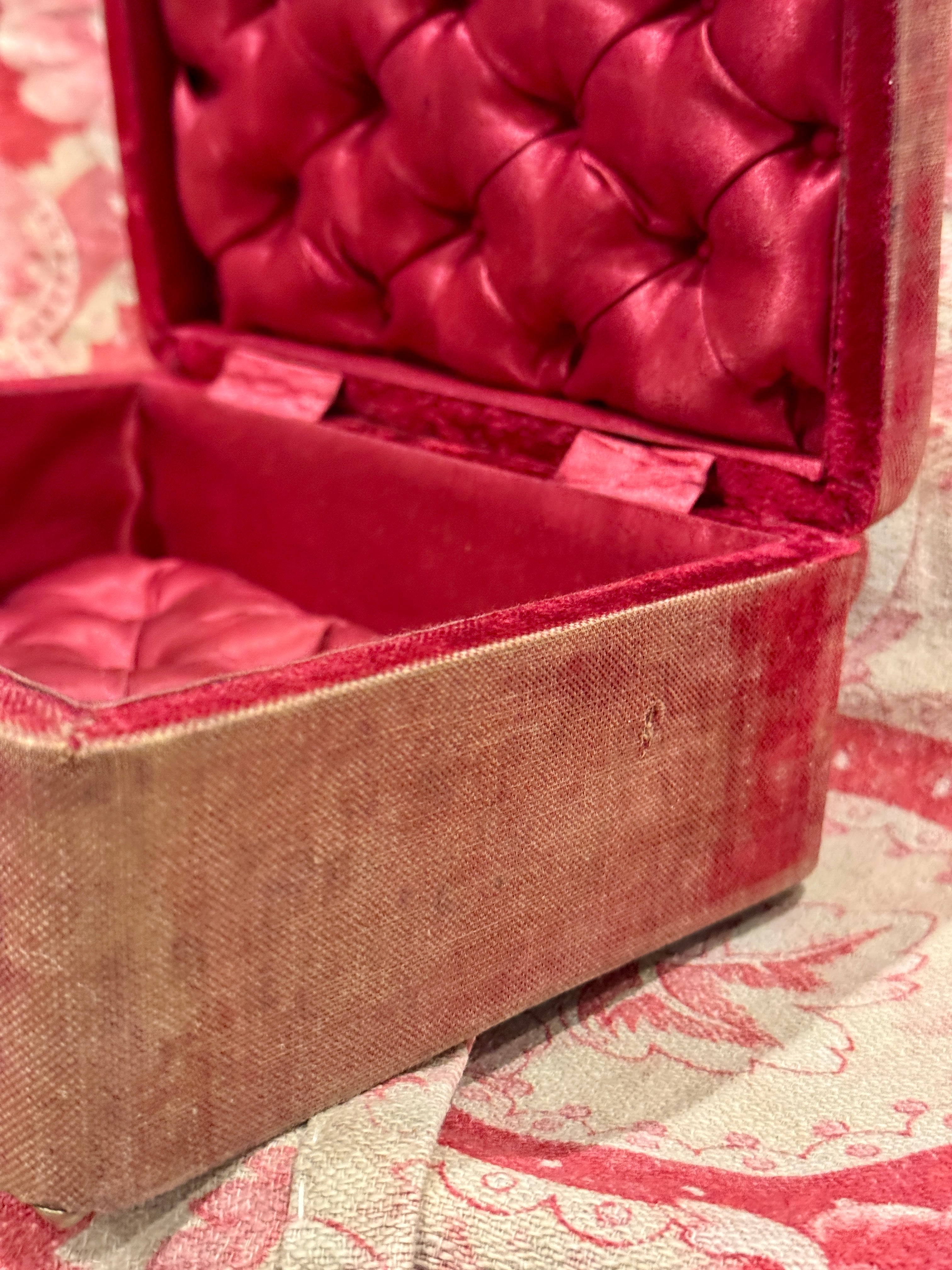 1800s Antique French Red Velvet Jewelry/Sewing Box