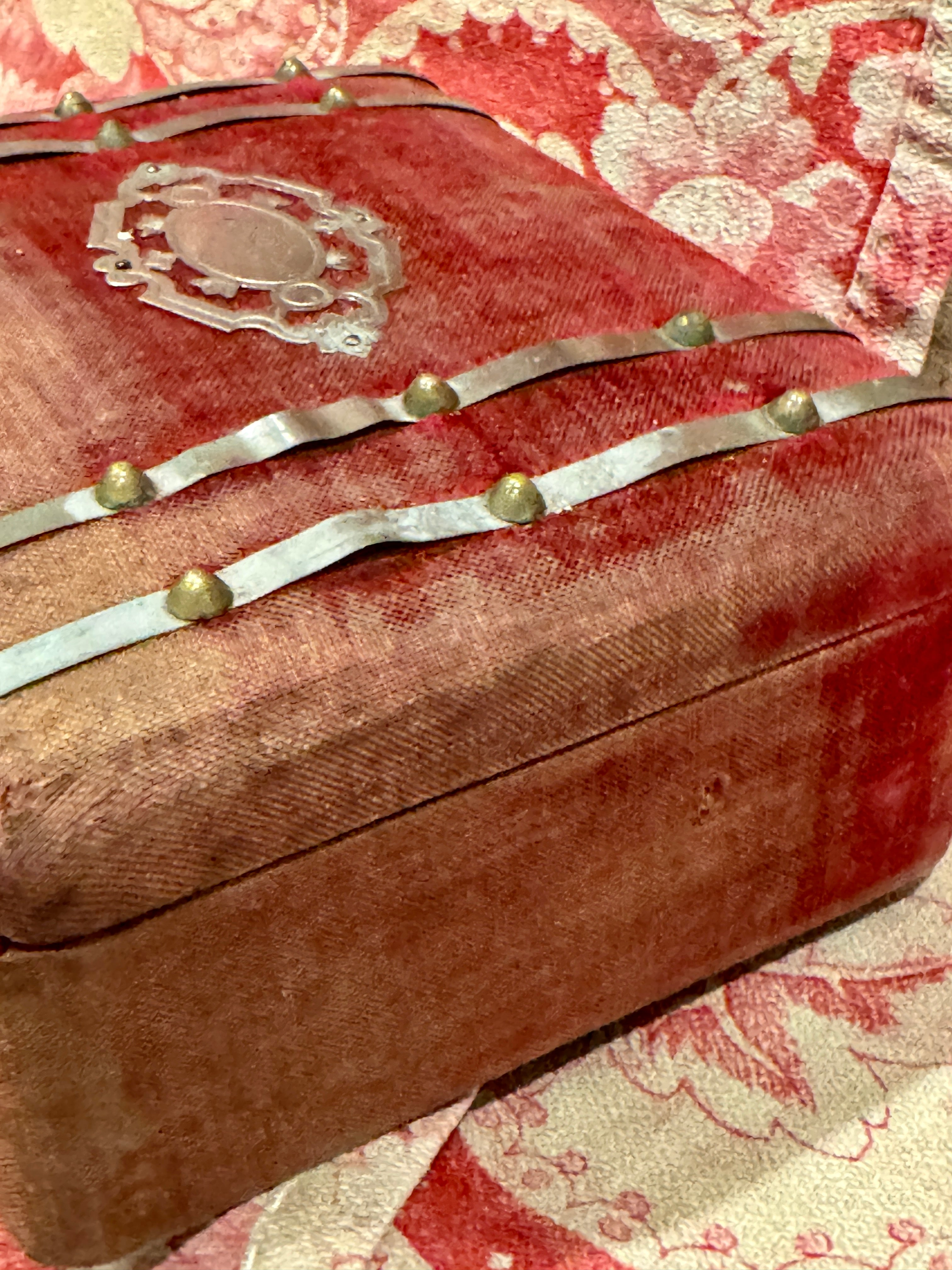 1800s Antique French Red Velvet Jewelry/Sewing Box