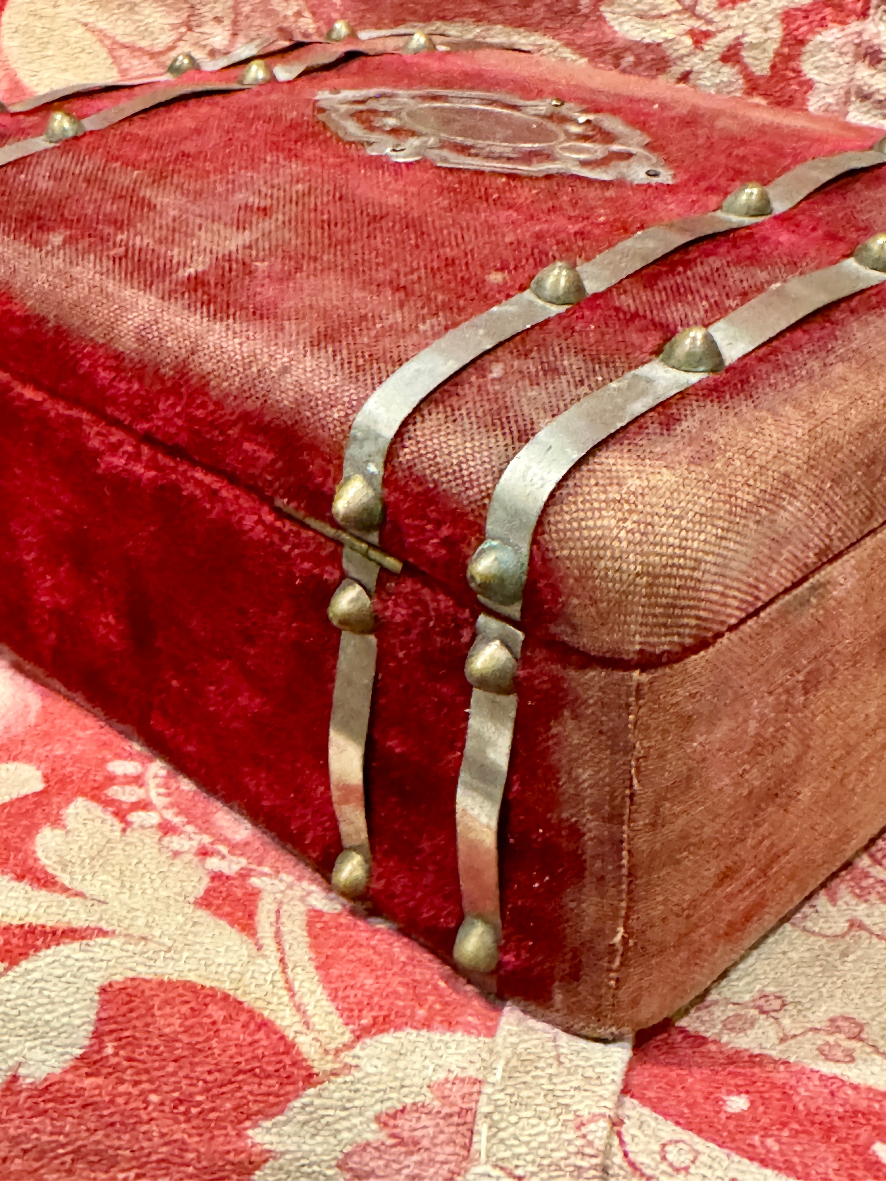 1800s Antique French Red Velvet Jewelry/Sewing Box