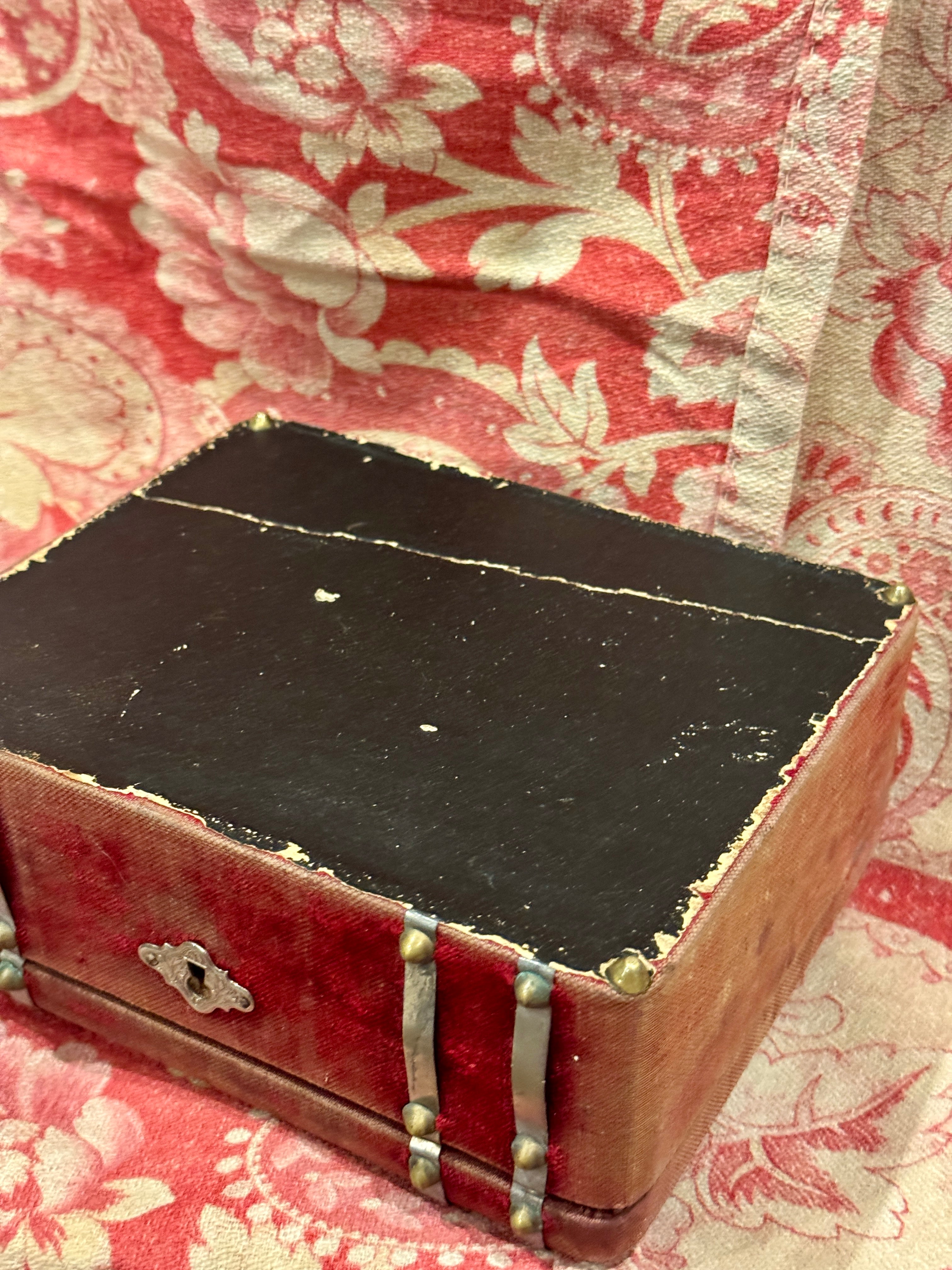 1800s Antique French Red Velvet Jewelry/Sewing Box