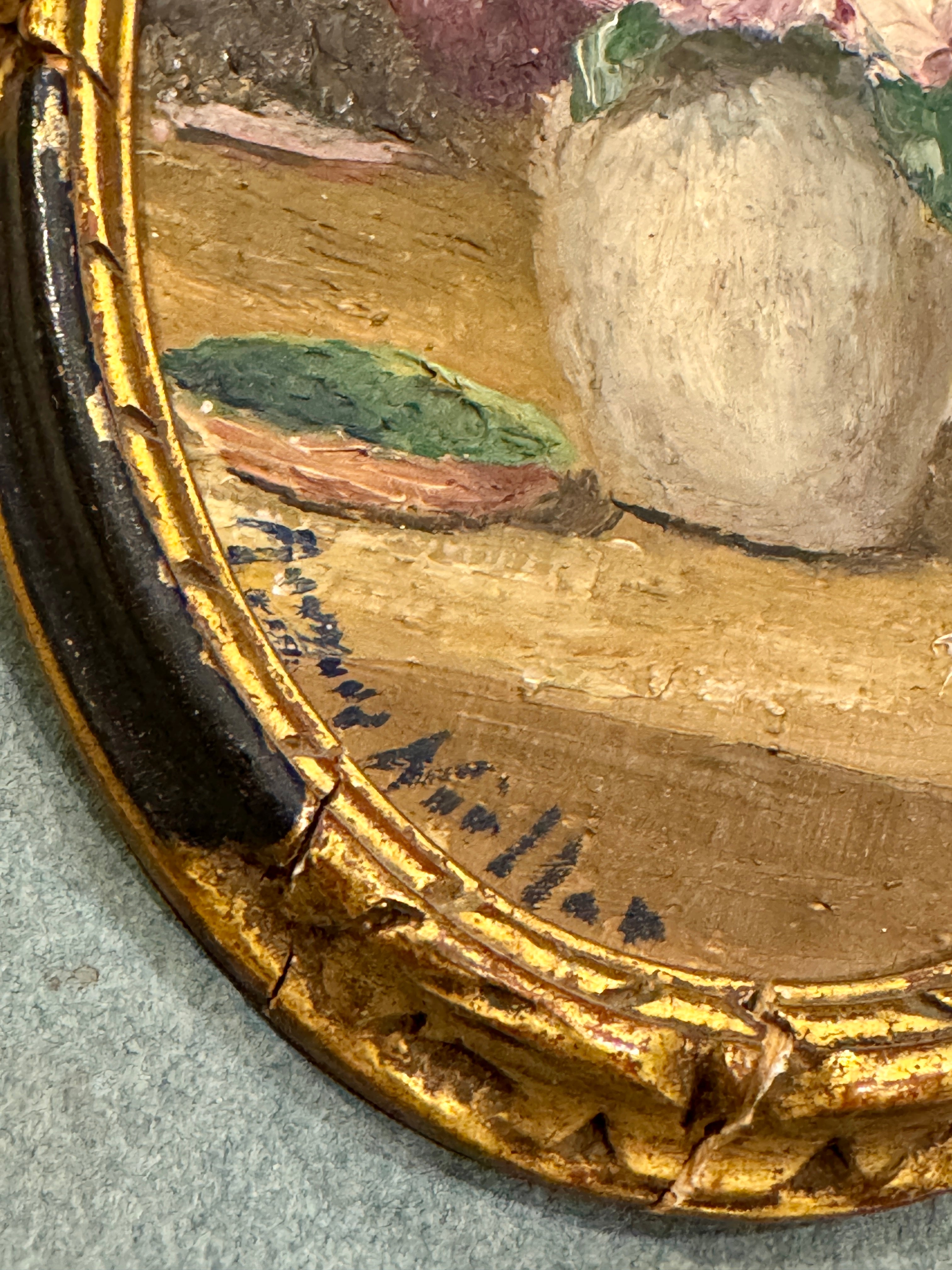 Lovely Antique French Miniature Oval Oil Painting