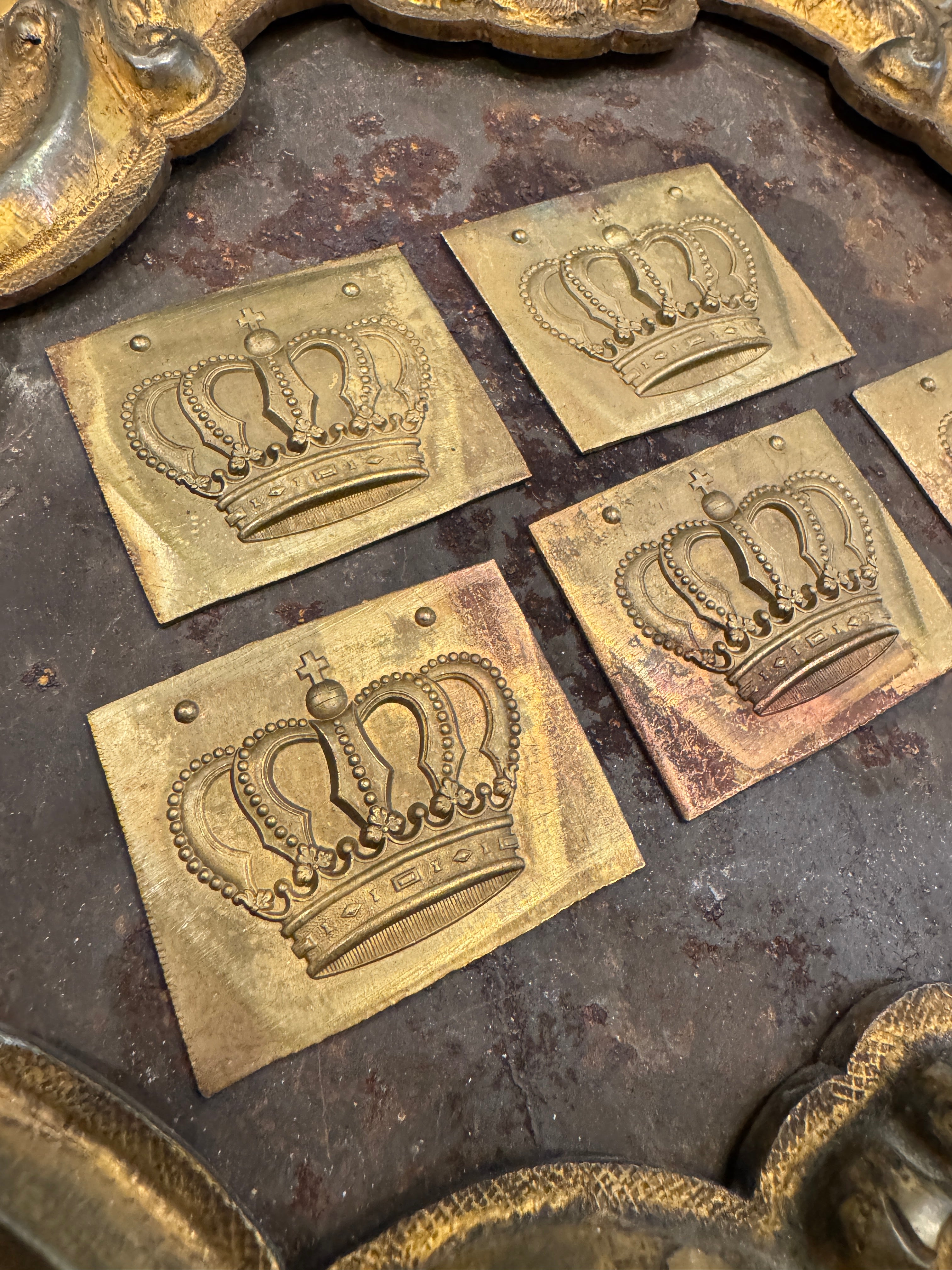 1800s Antique French Metal Crown Stamping Plates