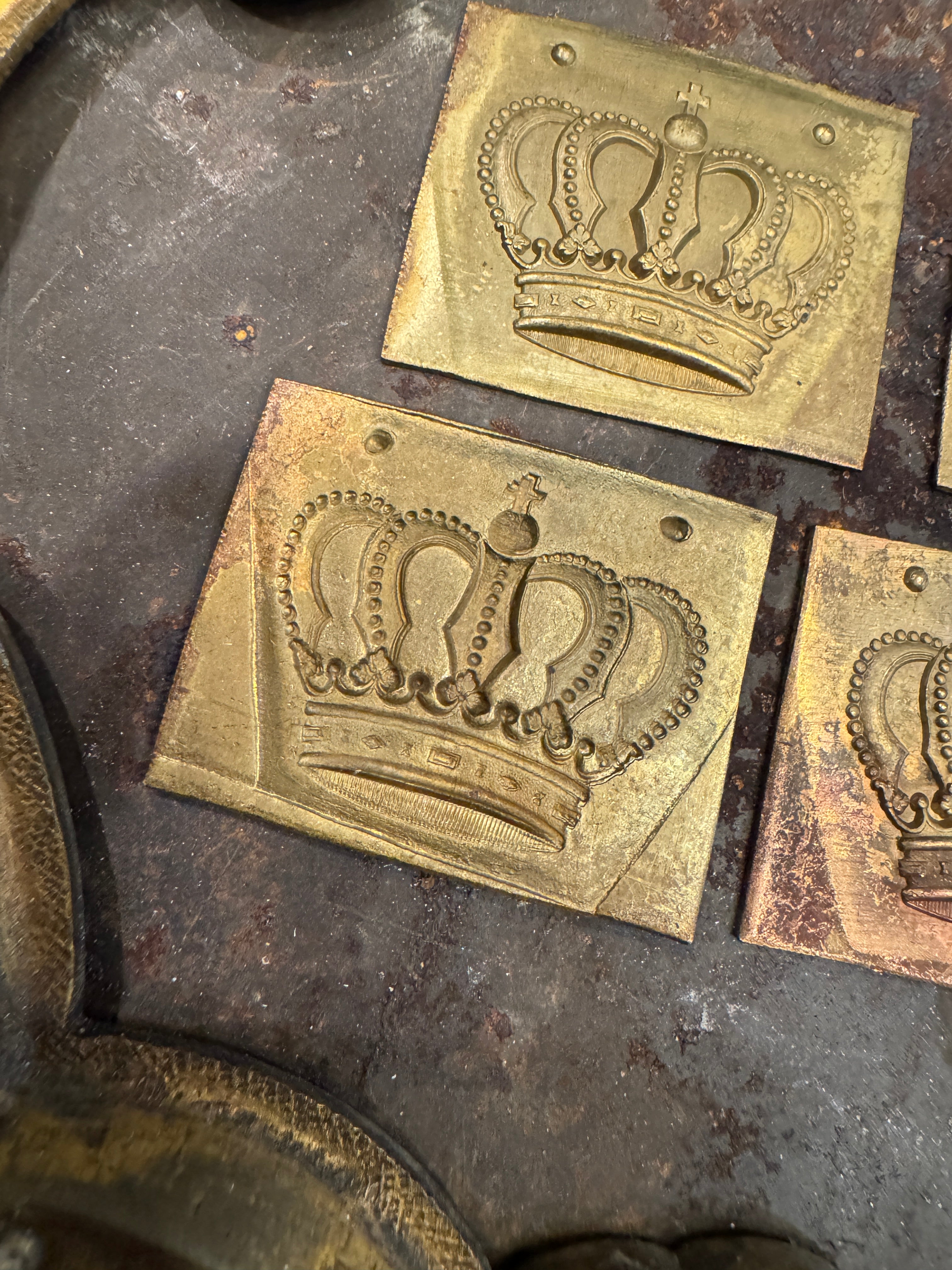 1800s Antique French Metal Crown Stamping Plates