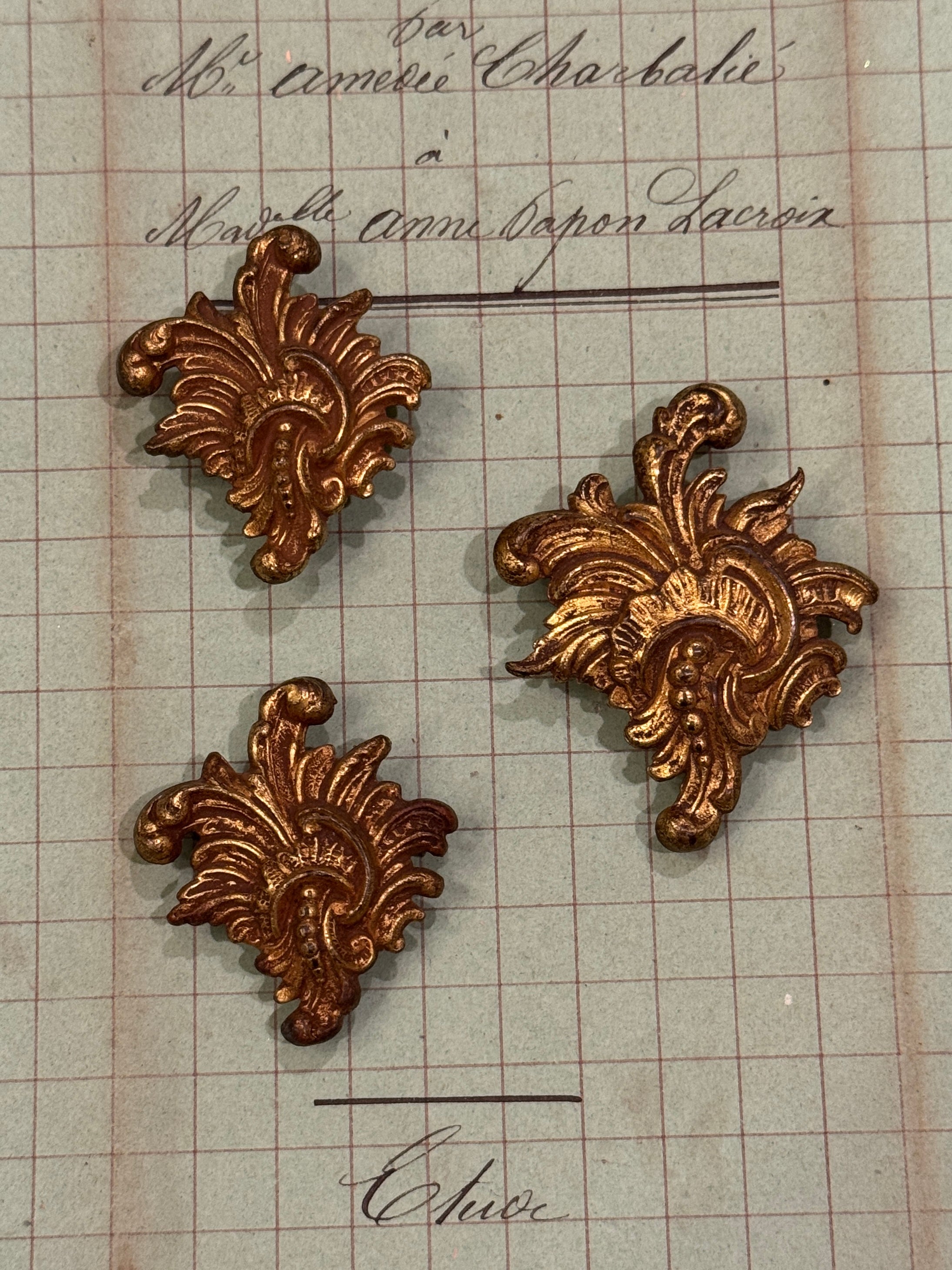 Antique French Picture Hook Covers - Ornate Cache Clous - D3