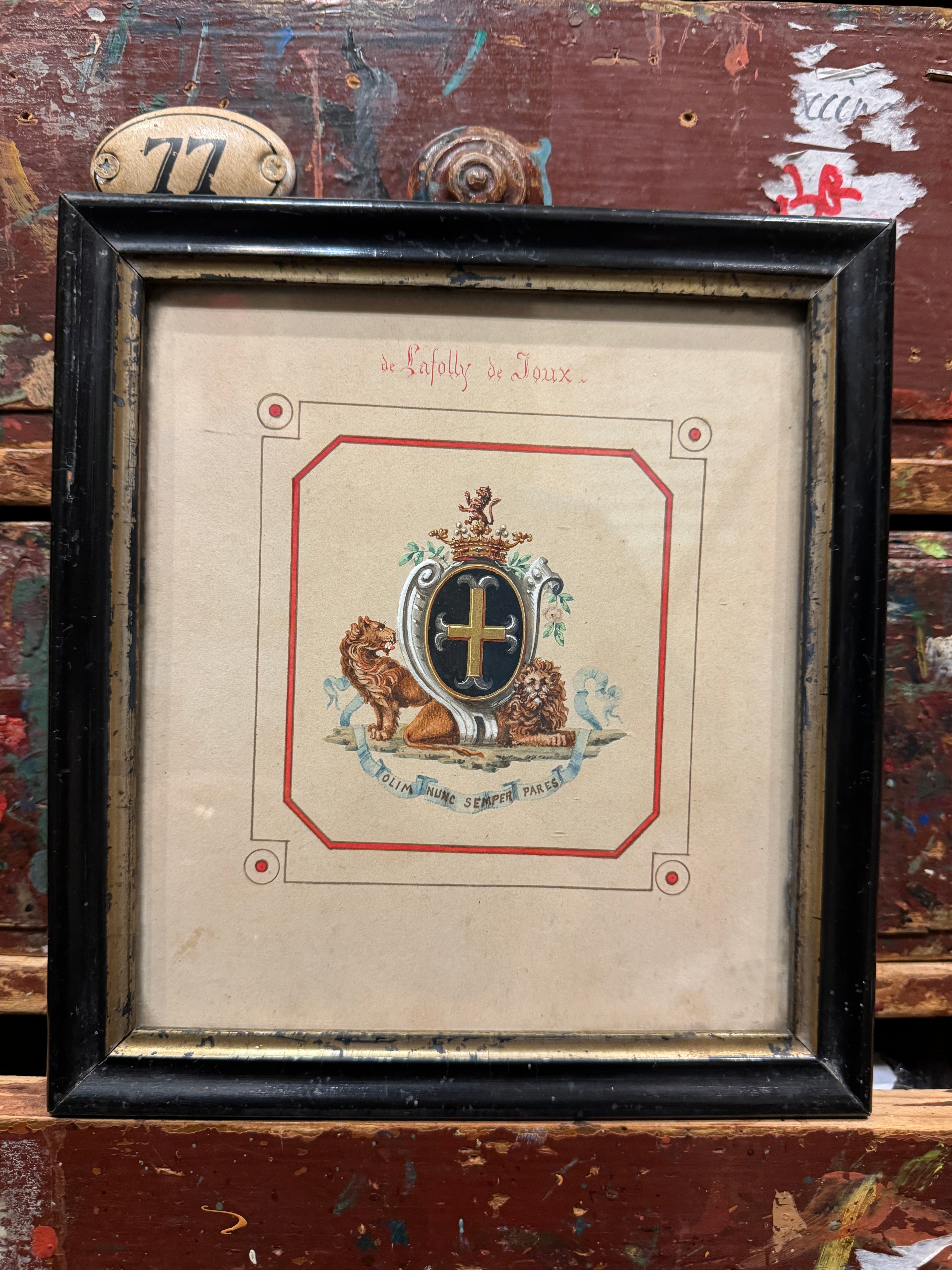 Beautiful 1800s Antique French Framed Crest