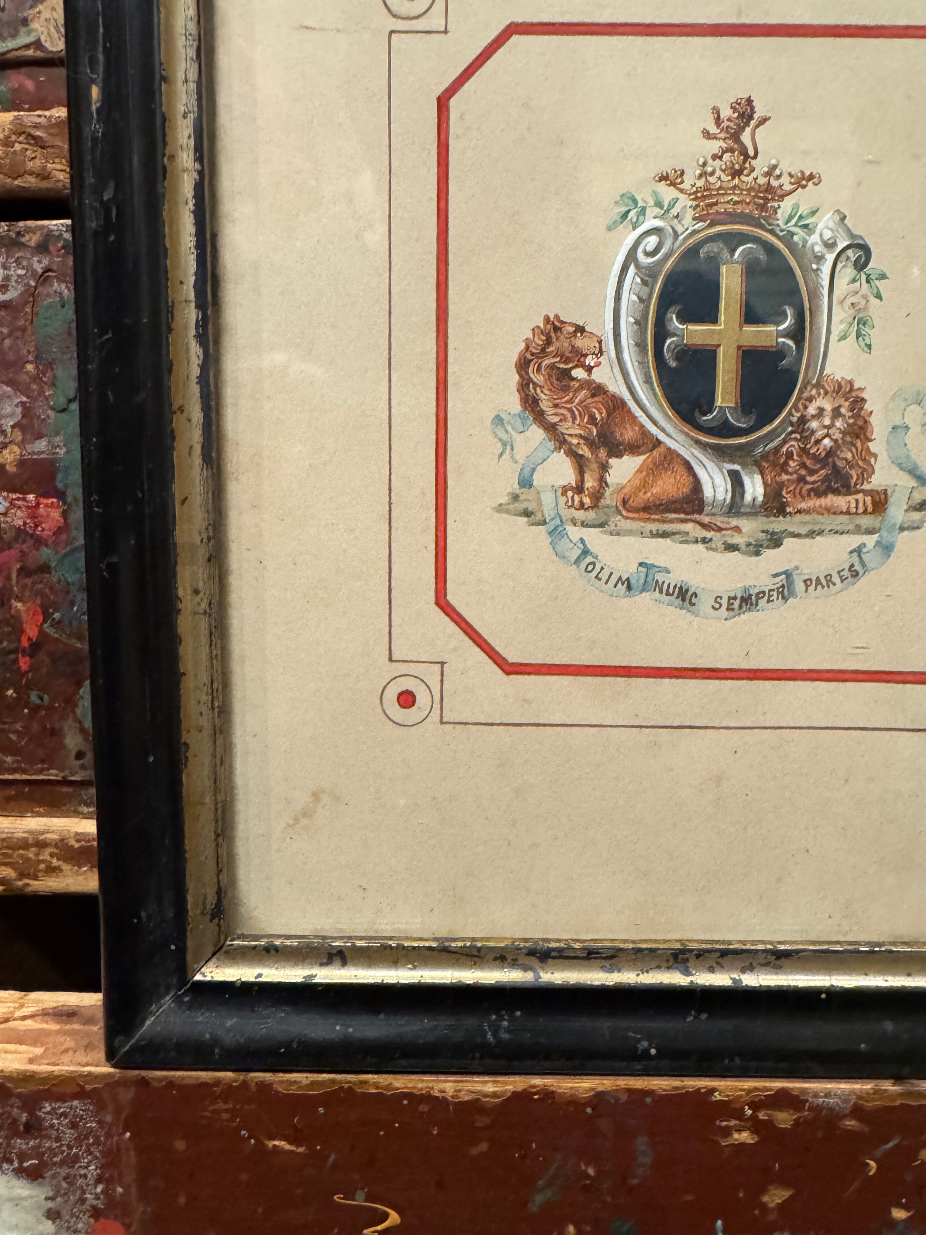 Beautiful 1800s Antique French Framed Crest
