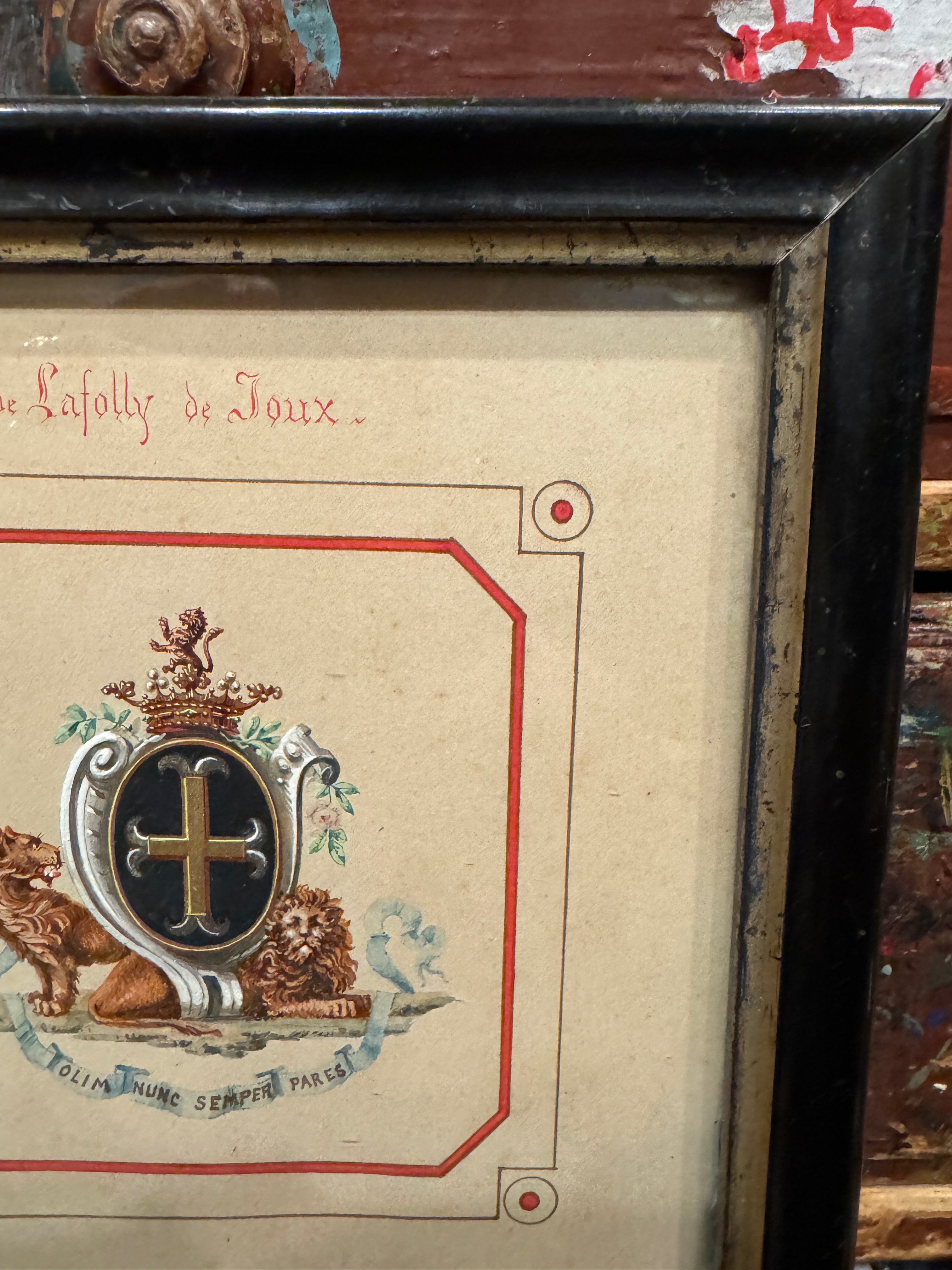 Beautiful 1800s Antique French Framed Crest