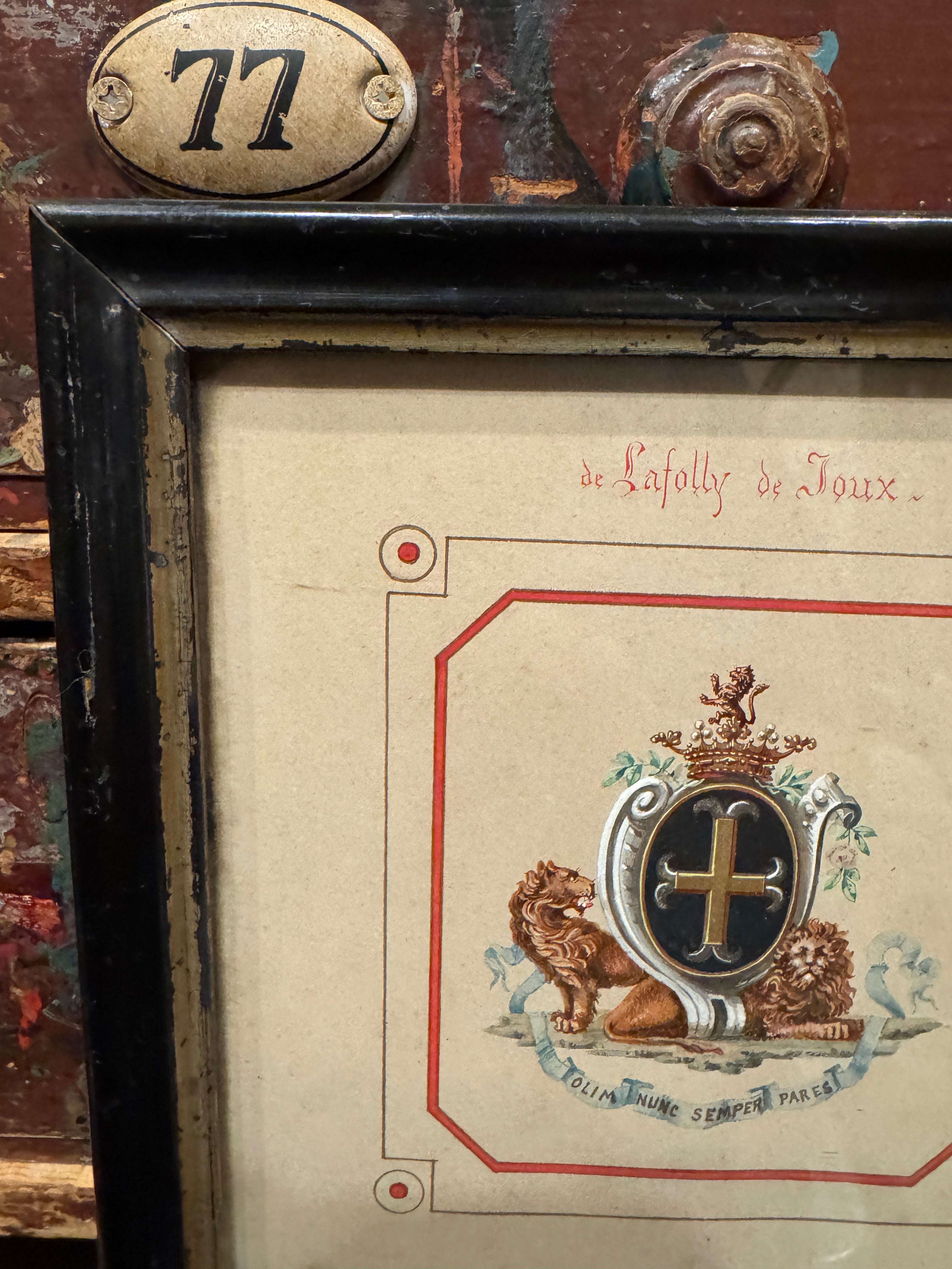 Beautiful 1800s Antique French Framed Crest