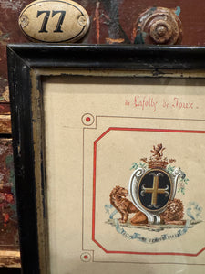 Beautiful 1800s Antique French Framed Crest