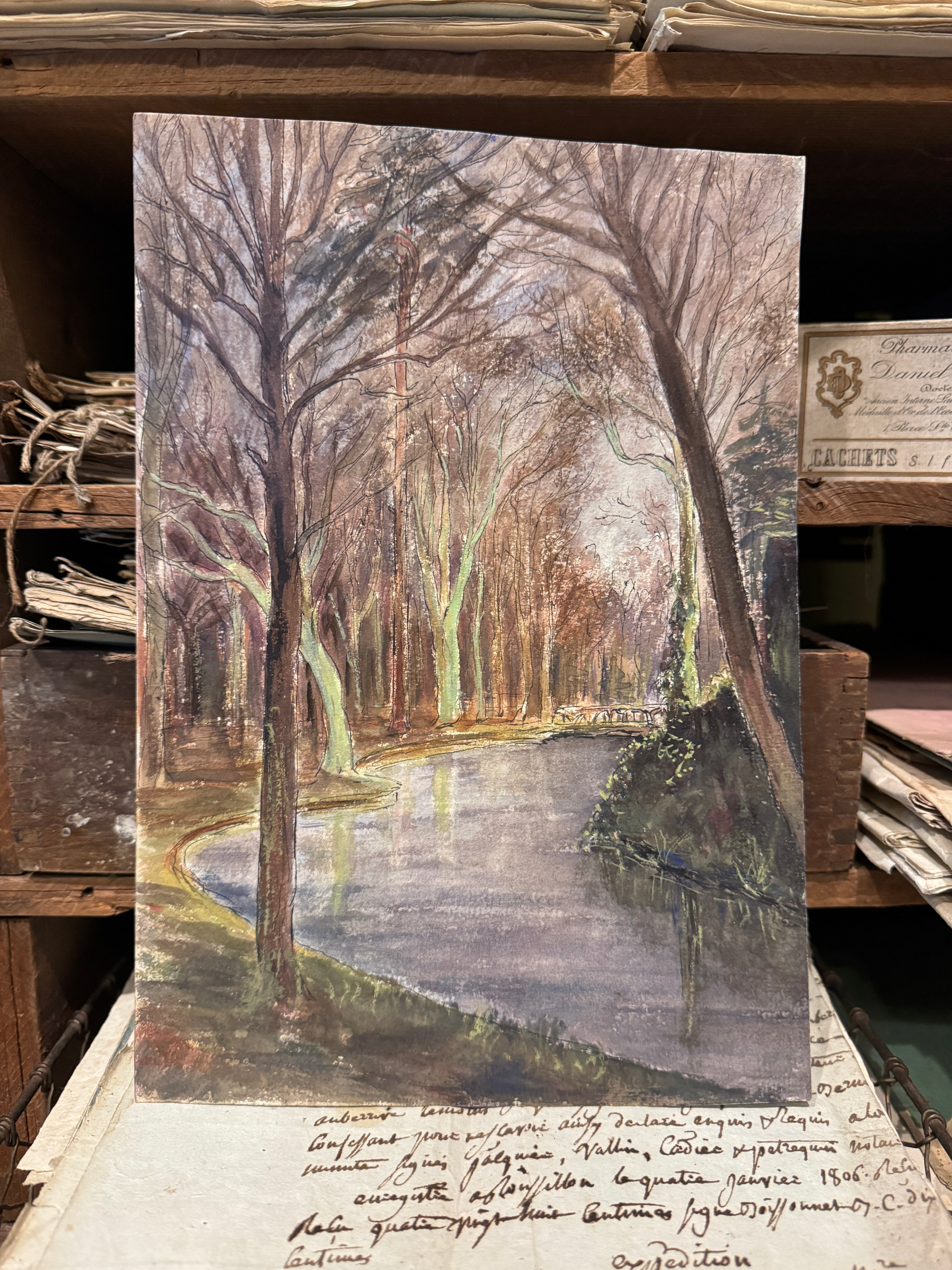 Antique Original 1893 French Watercolor