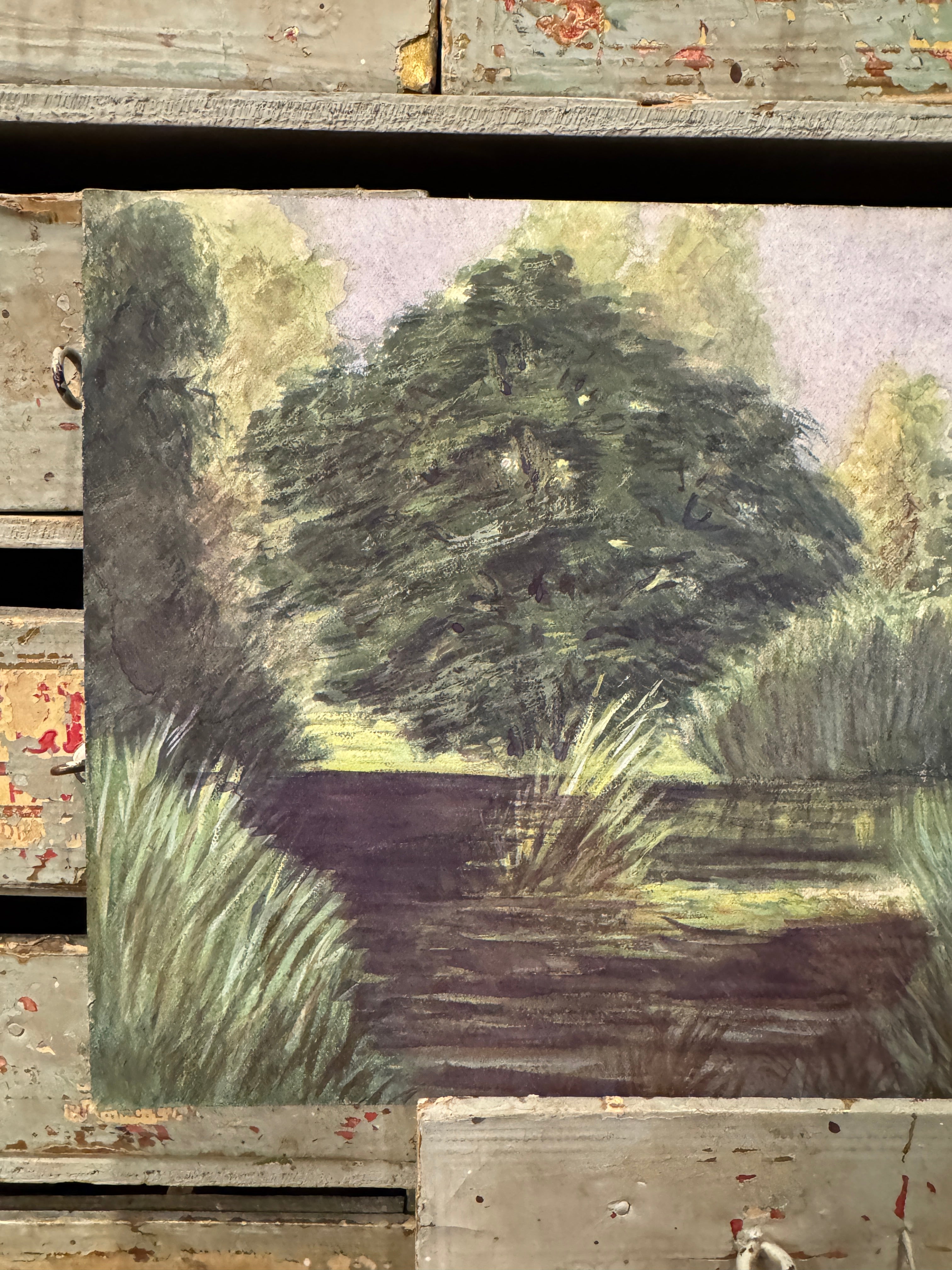 Antique Original 1800s Double-Sided French Watercolor