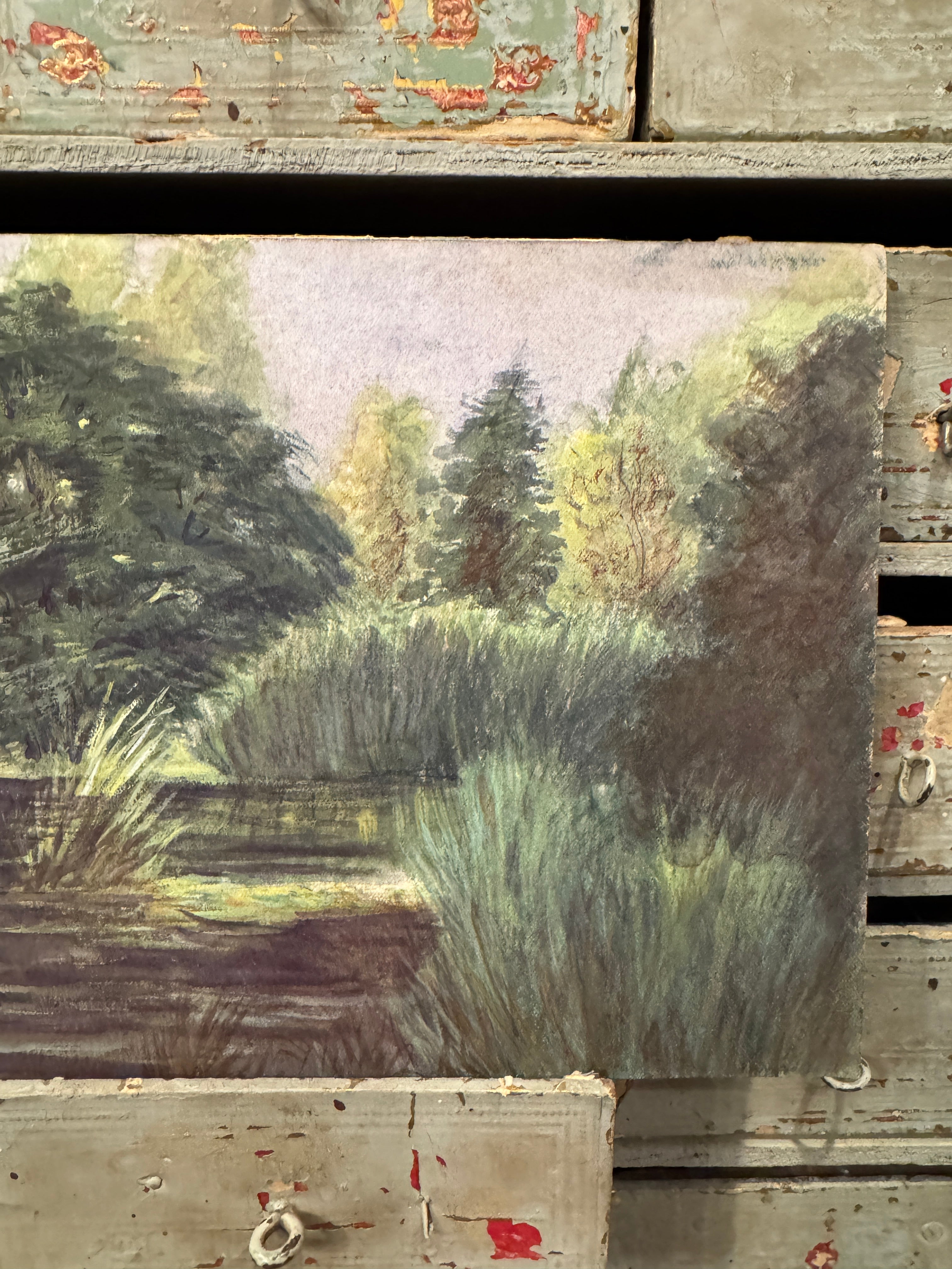Antique Original 1800s Double-Sided French Watercolor