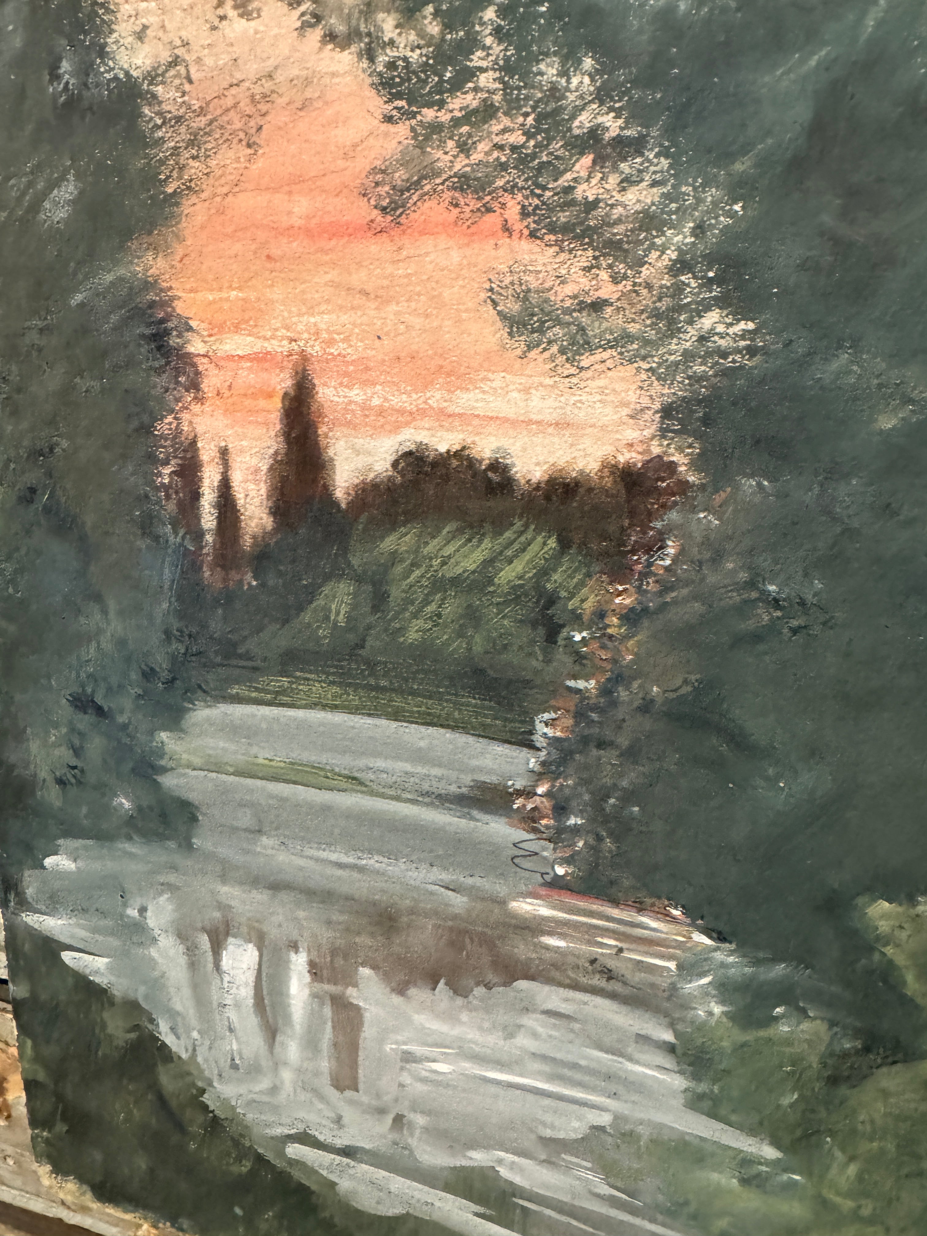 Antique Original 1800s Double-Sided French Watercolor