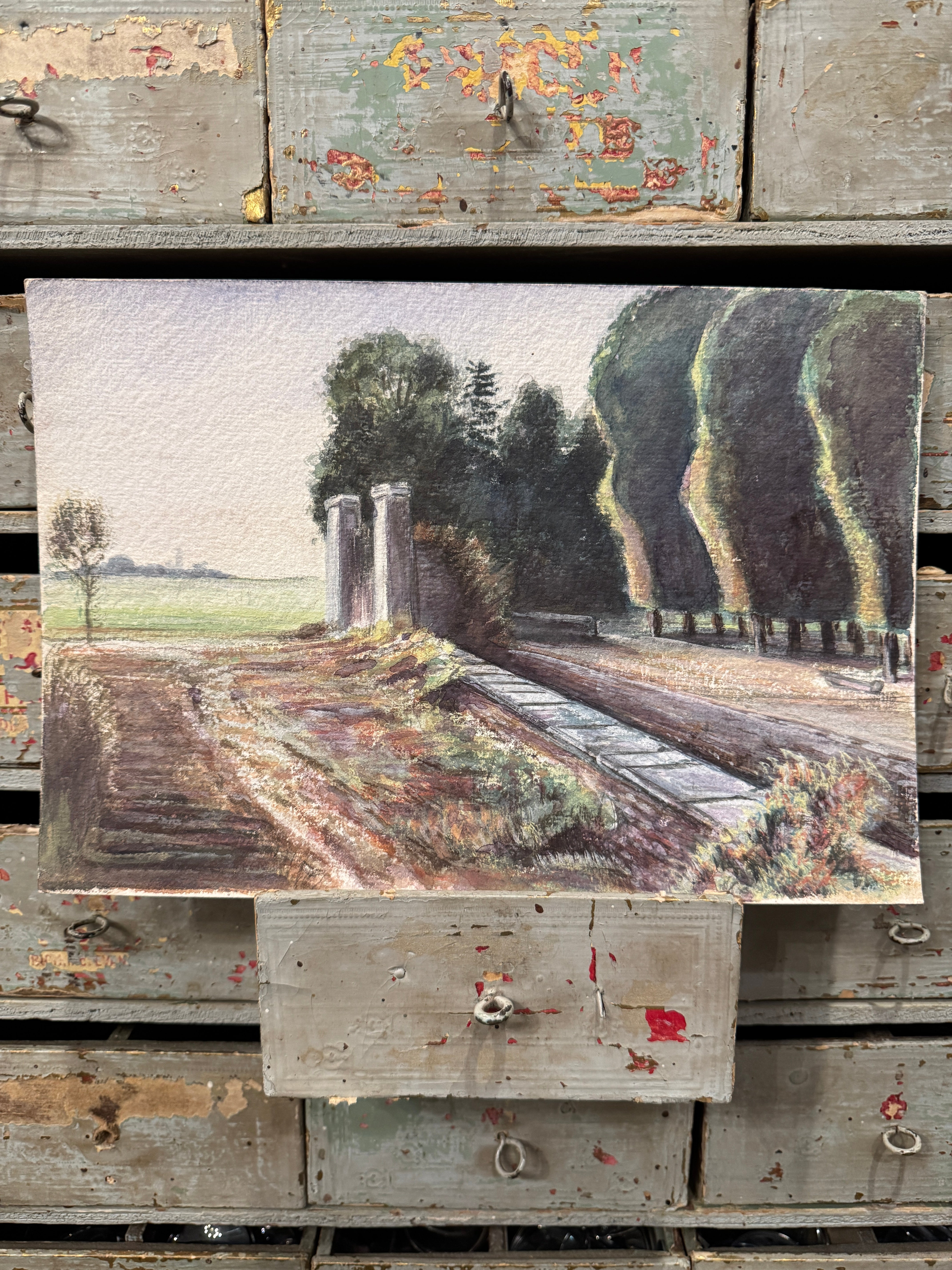 Antique Original 1893 French Watercolor