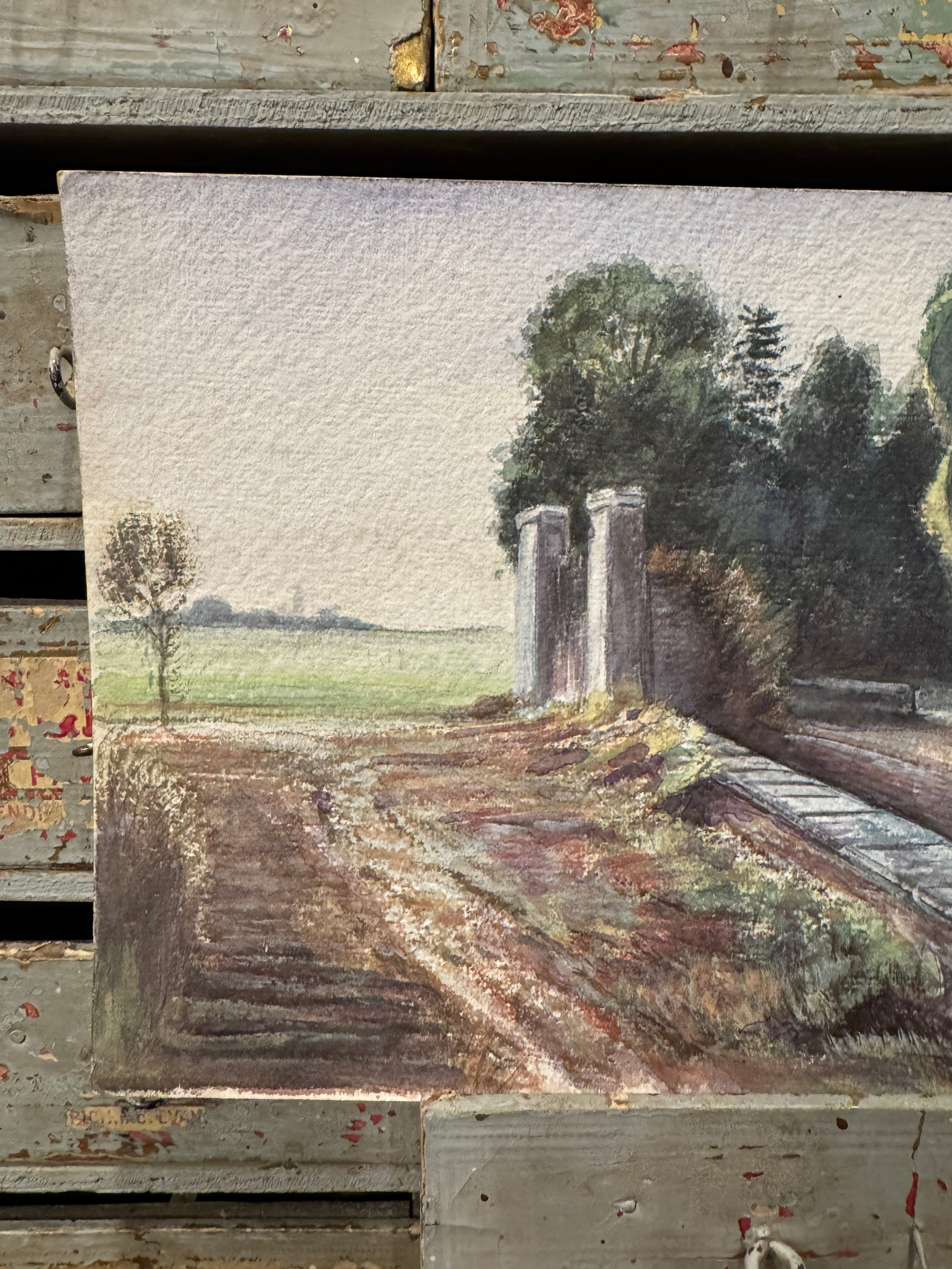 Antique Original 1893 French Watercolor