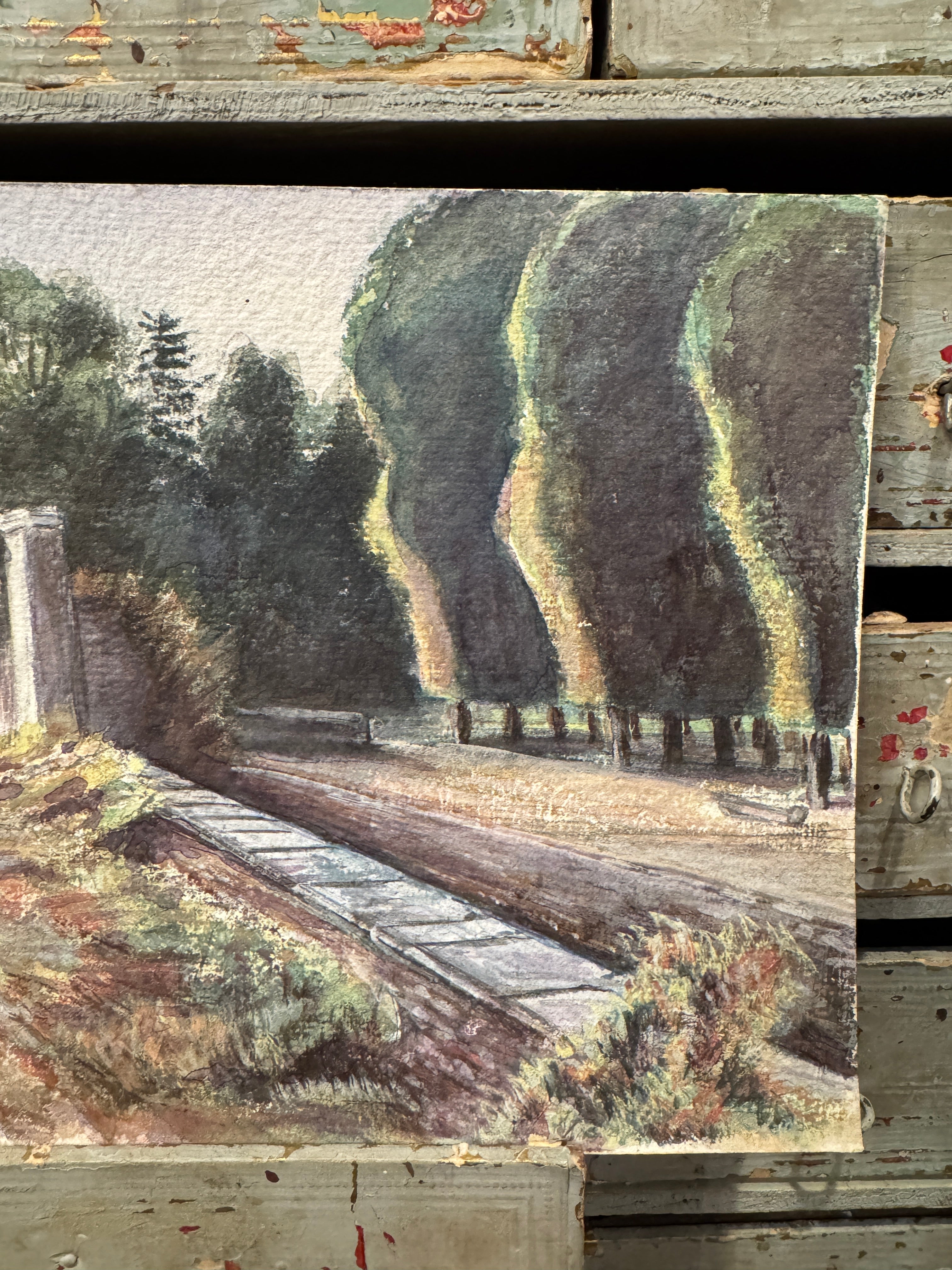 Antique Original 1893 French Watercolor