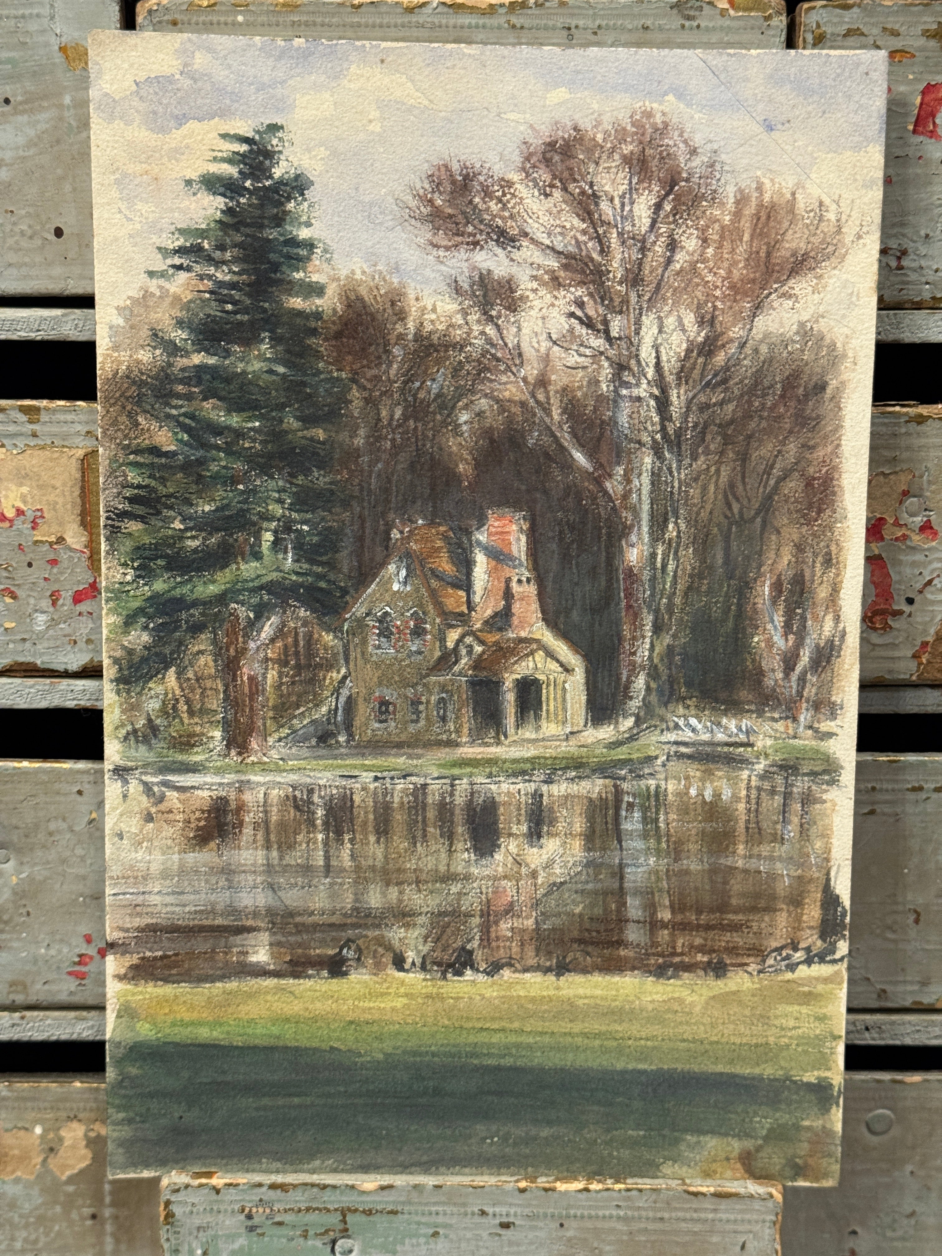 Antique Original 1891 French Watercolor