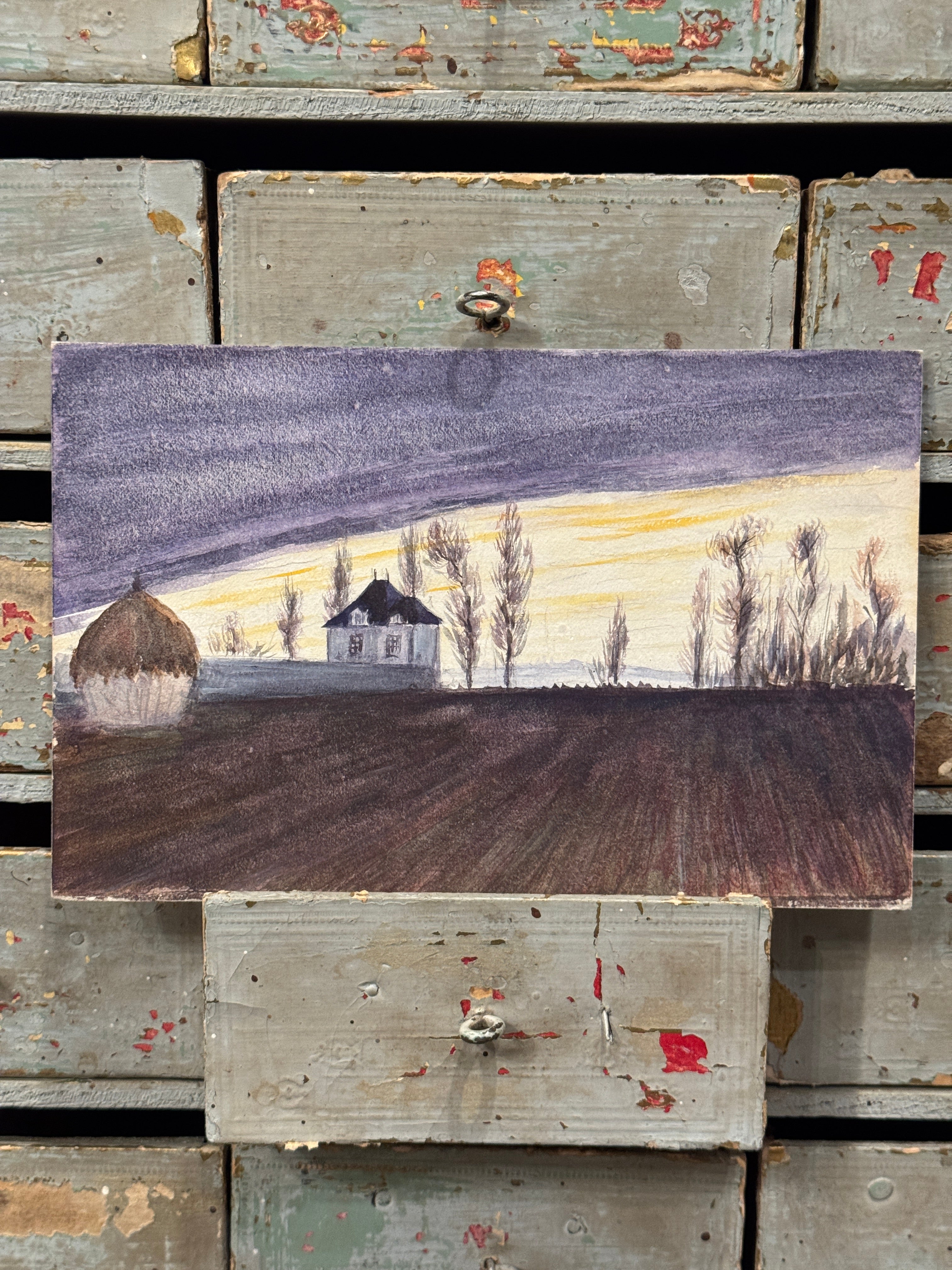 Antique Original 1800s French Watercolor