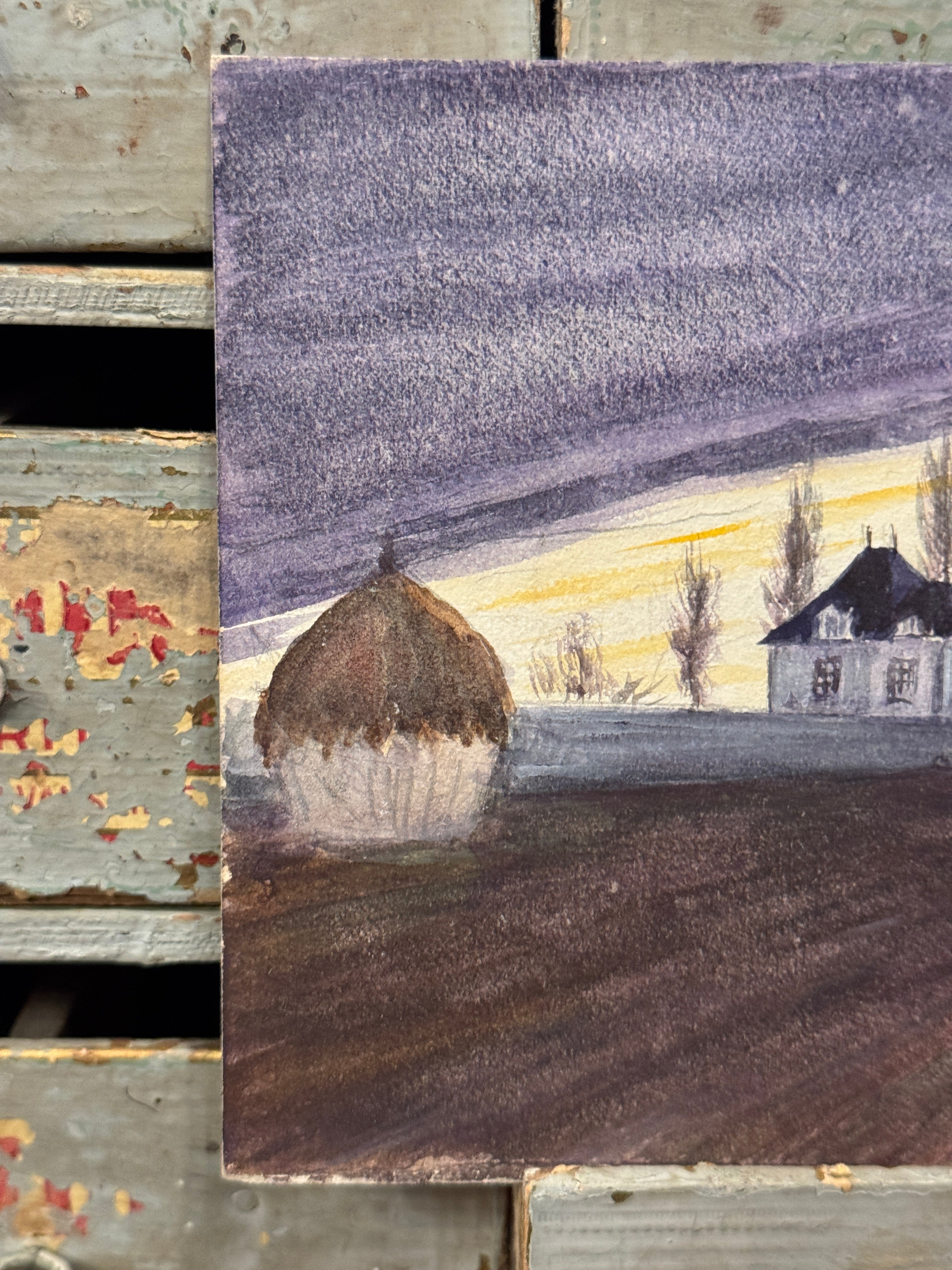 Antique Original 1800s French Watercolor