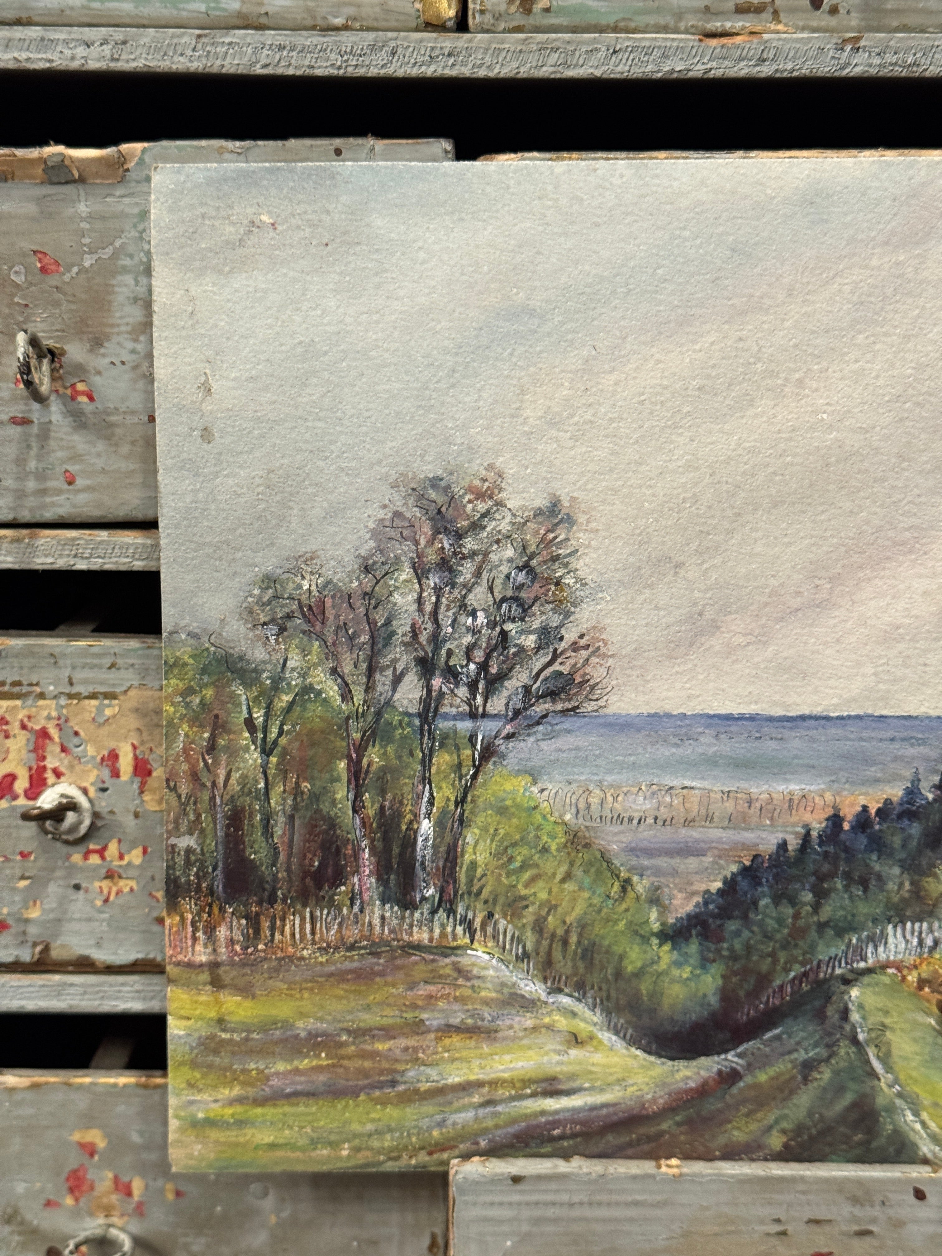 Antique Original 1885 French Watercolor of Vernon