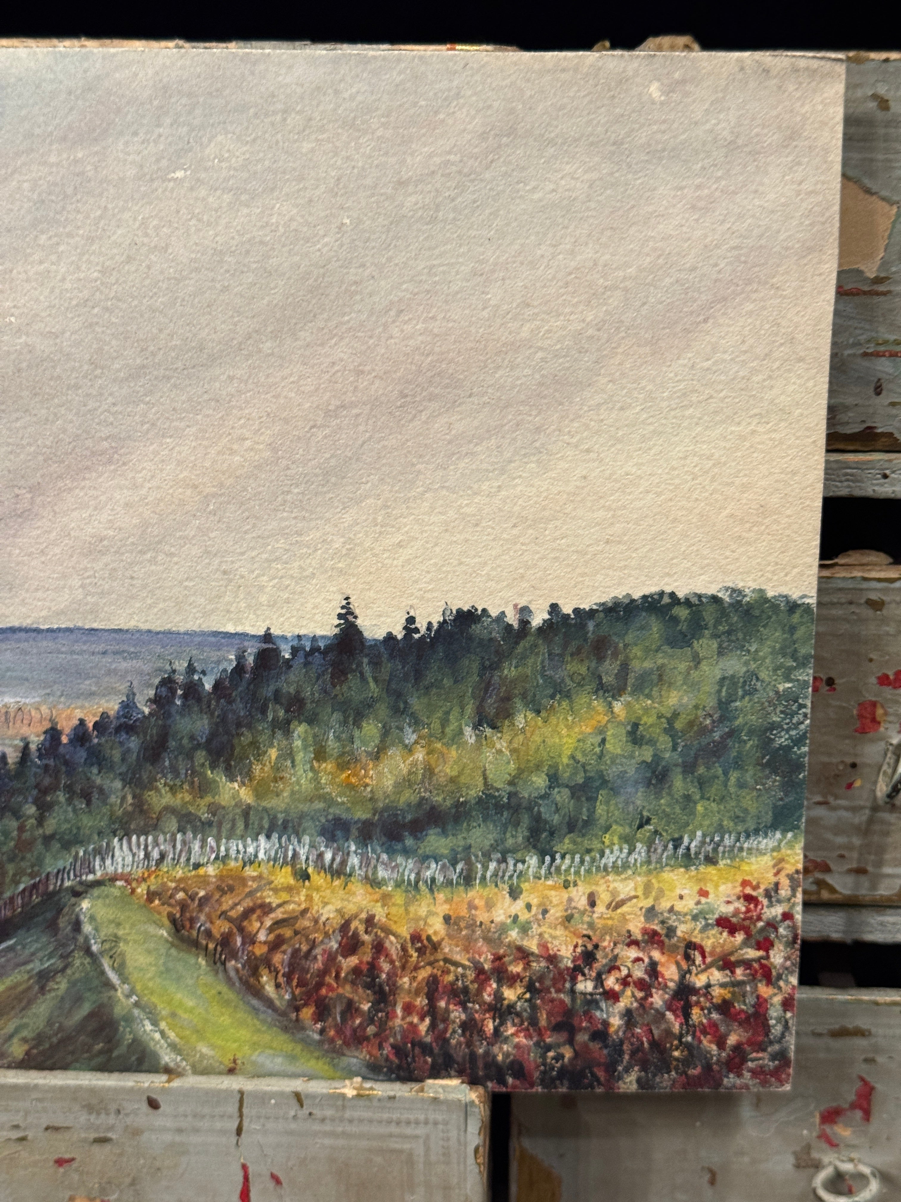 Antique Original 1885 French Watercolor of Vernon