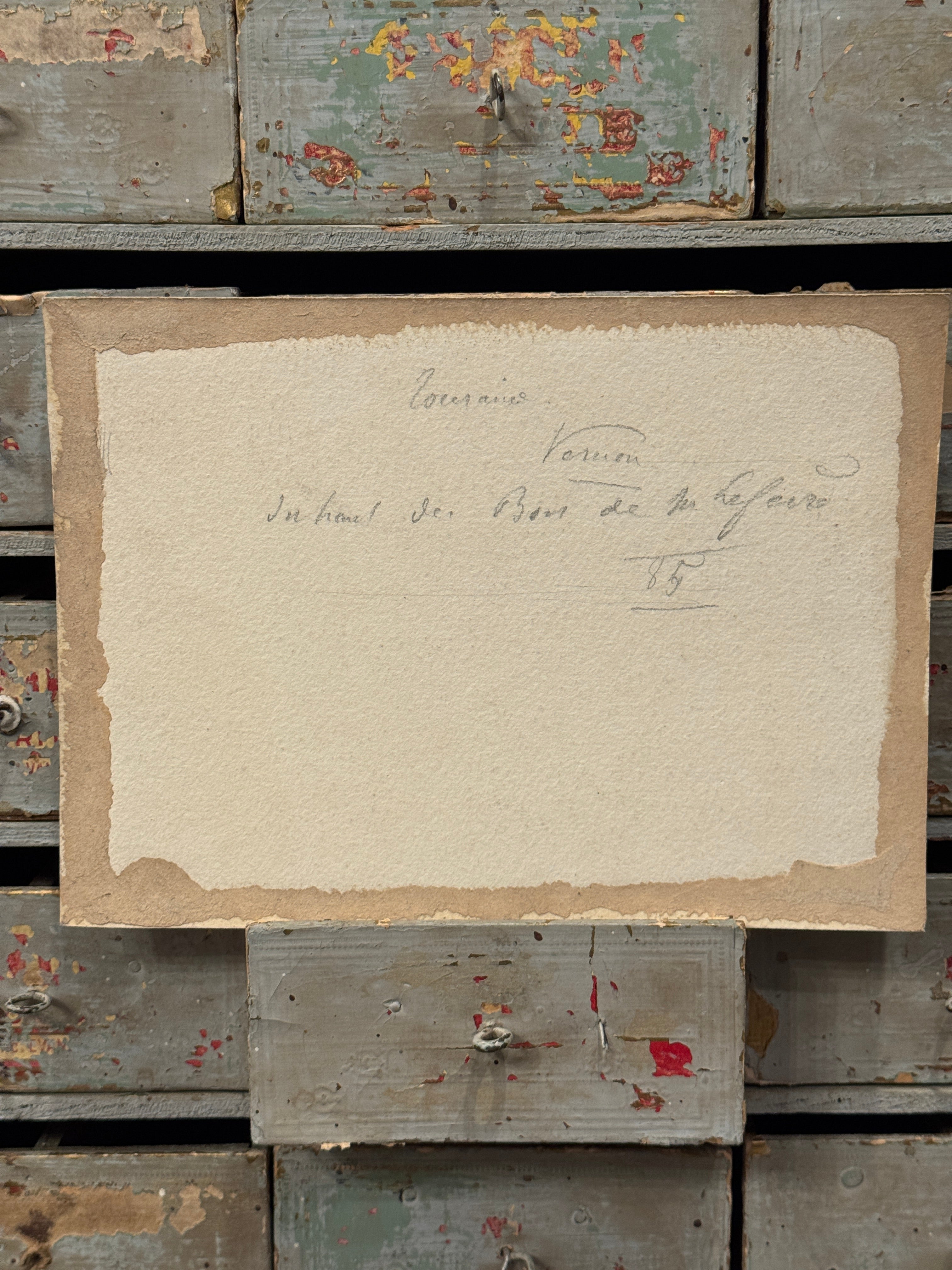 Antique Original 1885 French Watercolor of Vernon