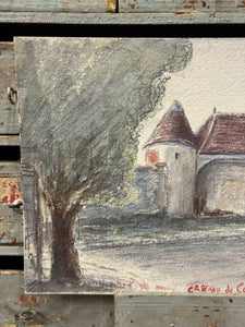 Antique Original 1893 French Watercolor of Château de Coeuilly