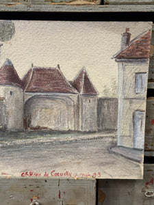 Antique Original 1893 French Watercolor of Château de Coeuilly
