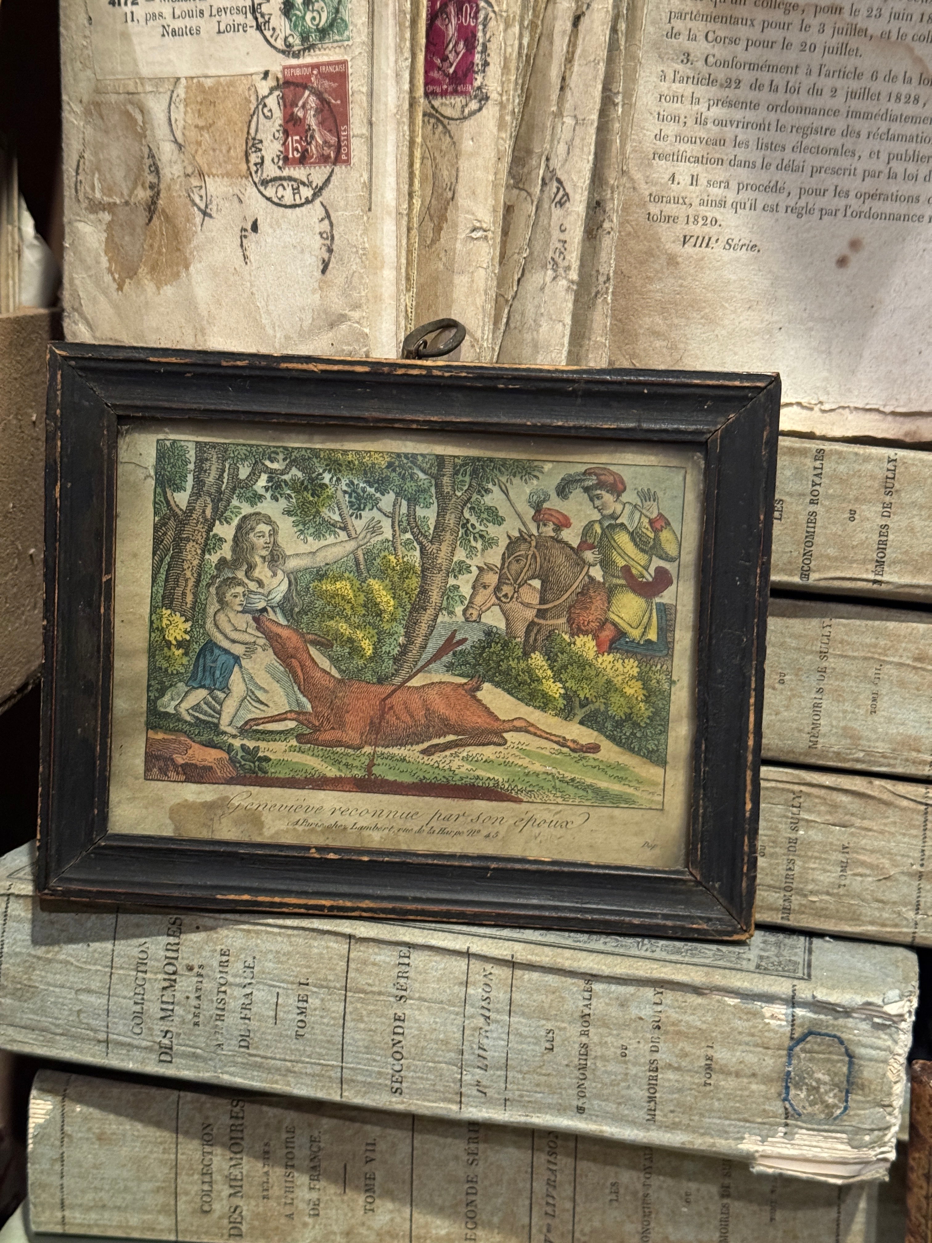 Antique 1700s Framed French St Genevieve Engraving