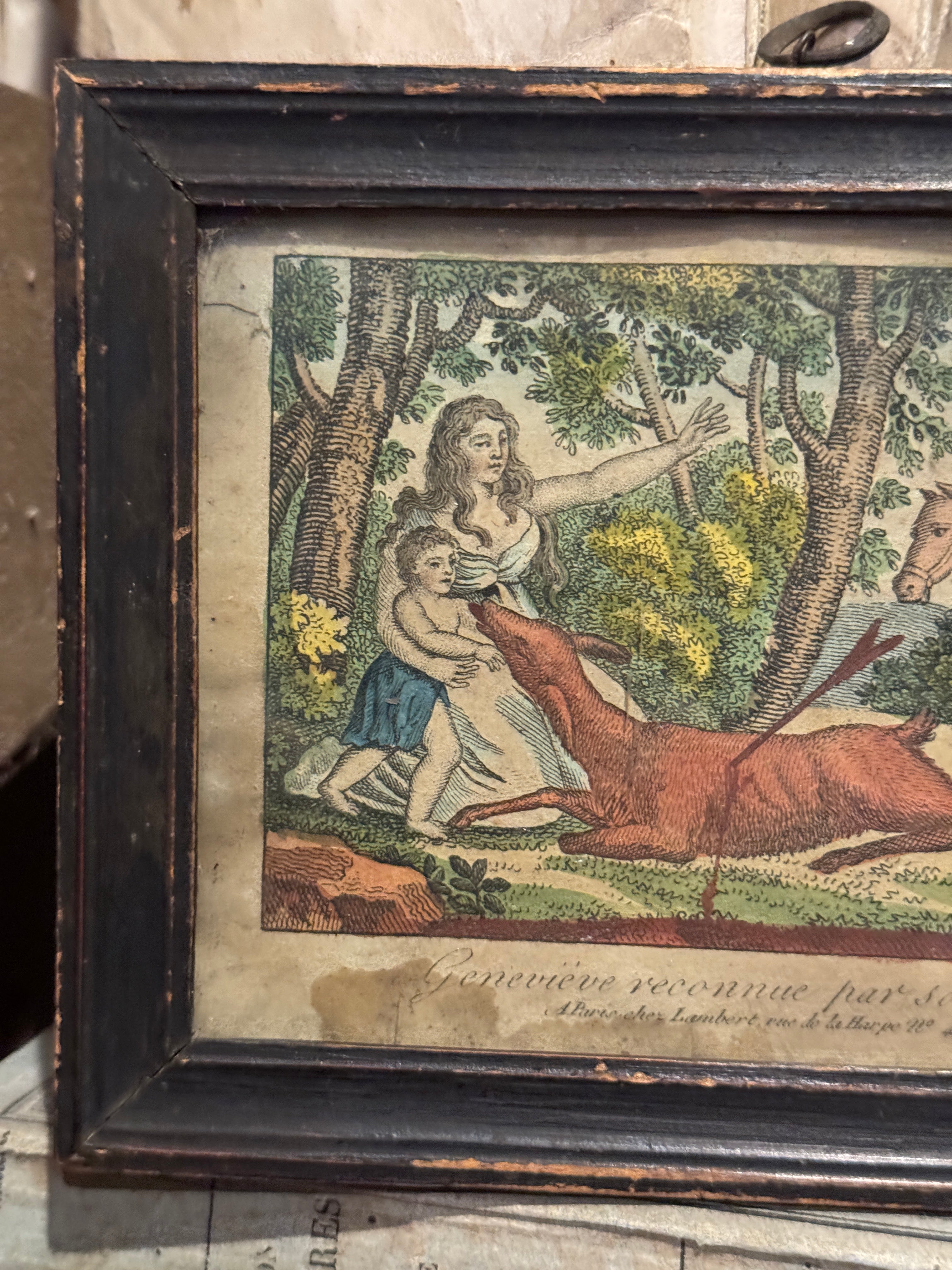 Antique 1700s Framed French St Genevieve Engraving