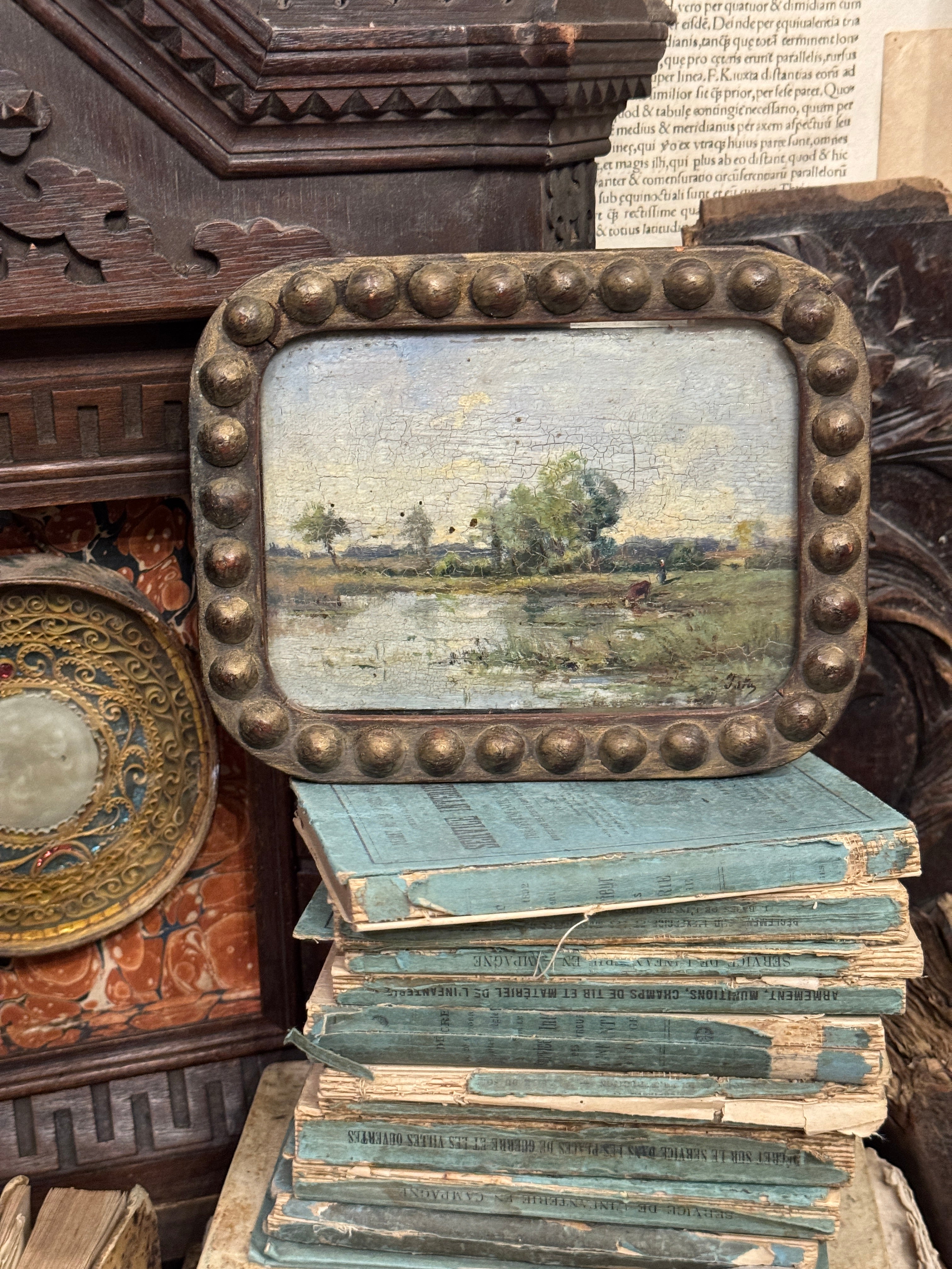 Antique Miniature French Oil Painting