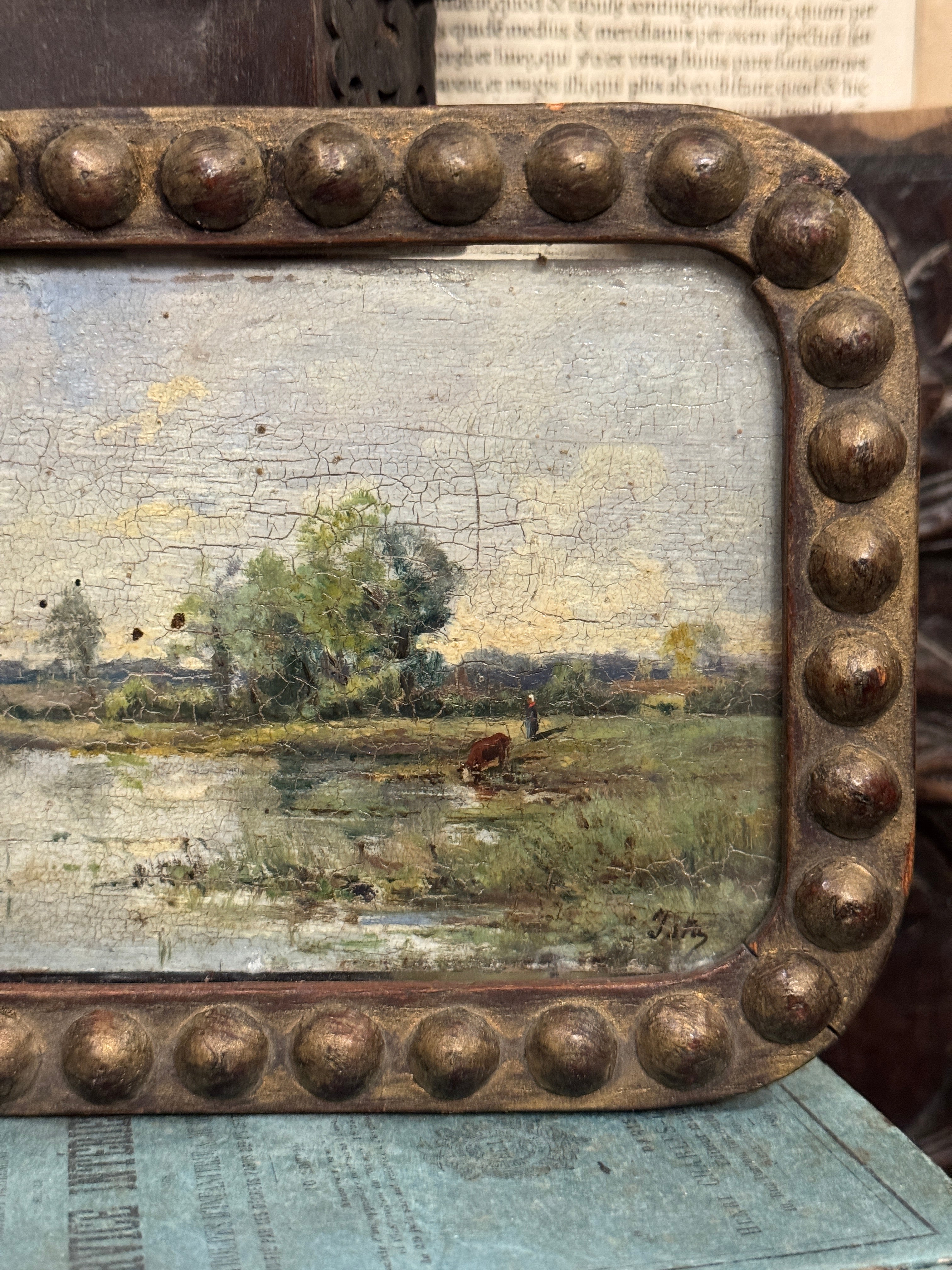 Antique Miniature French Oil Painting