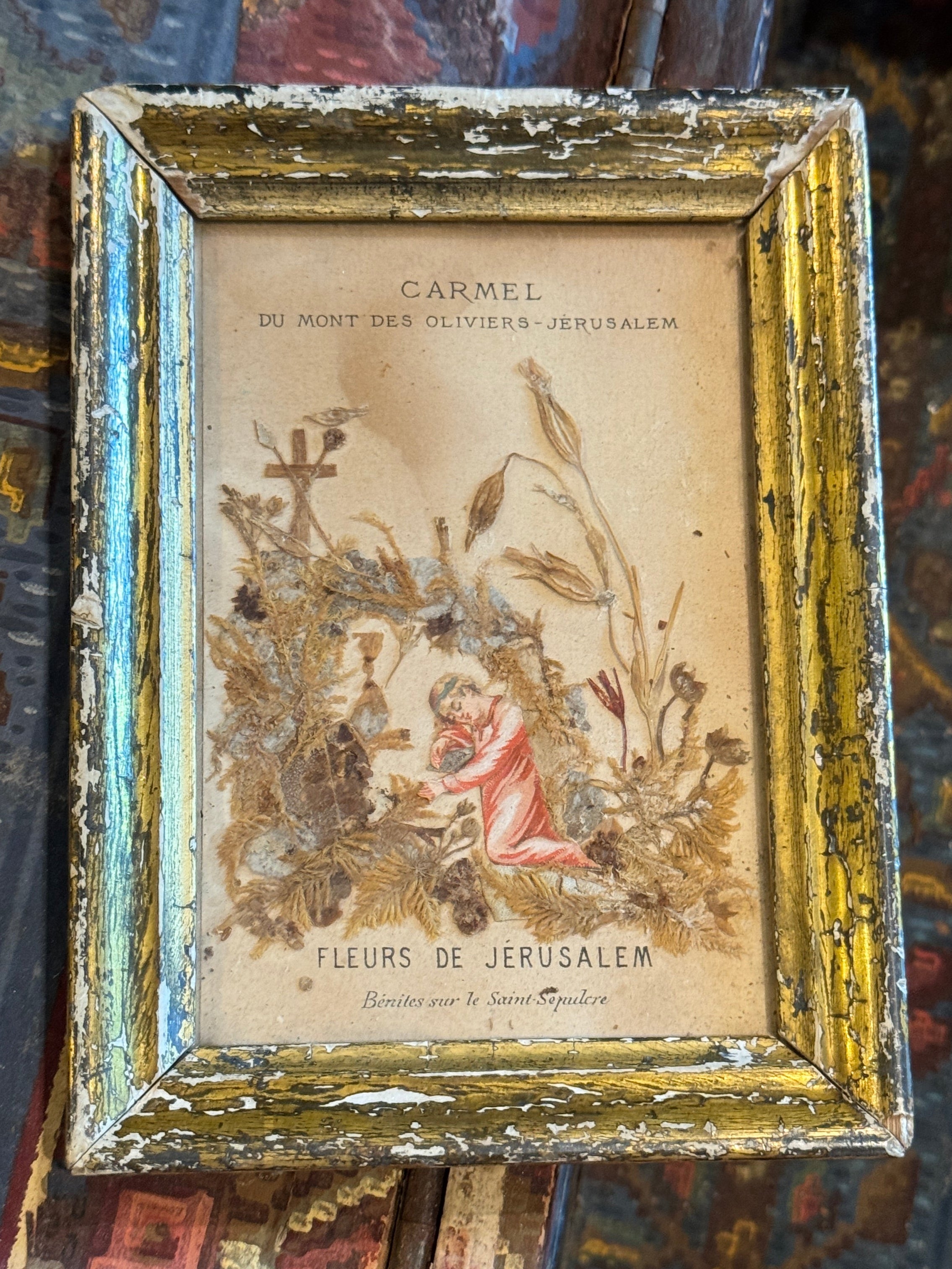 Antique French Framed Relic - Carmel du Monte des Oliviers - Jerusalem