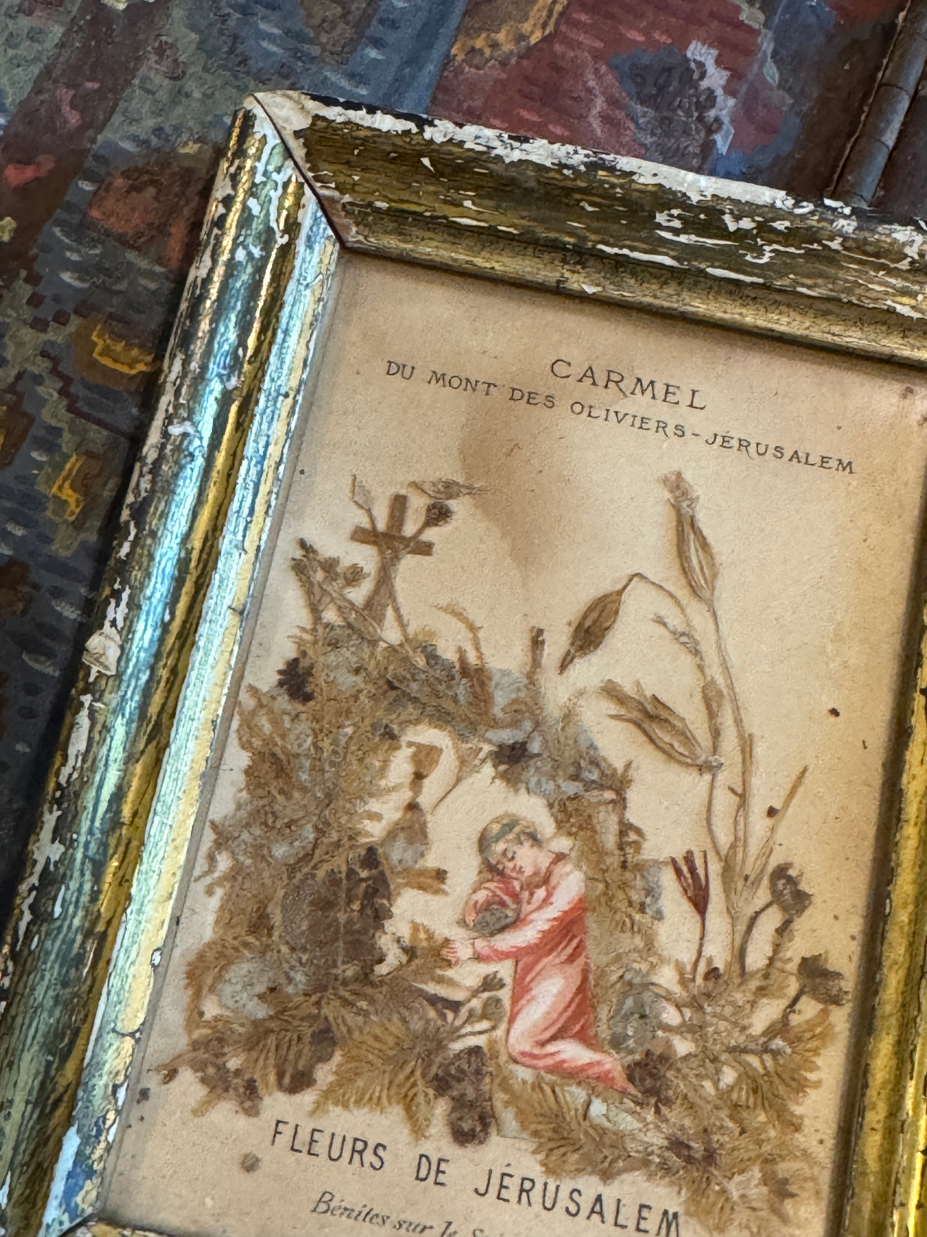 Antique French Framed Relic - Carmel du Monte des Oliviers - Jerusalem