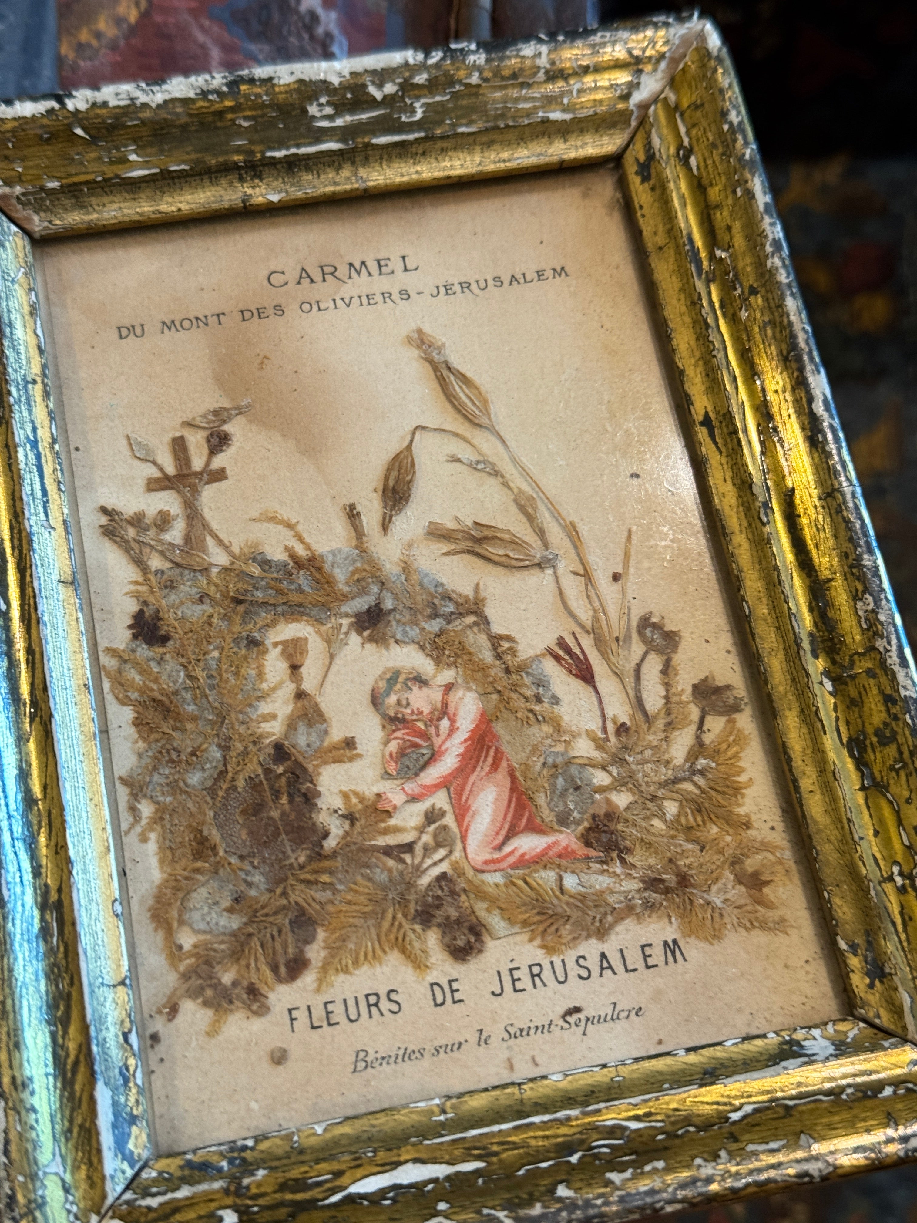 Antique French Framed Relic - Carmel du Monte des Oliviers - Jerusalem