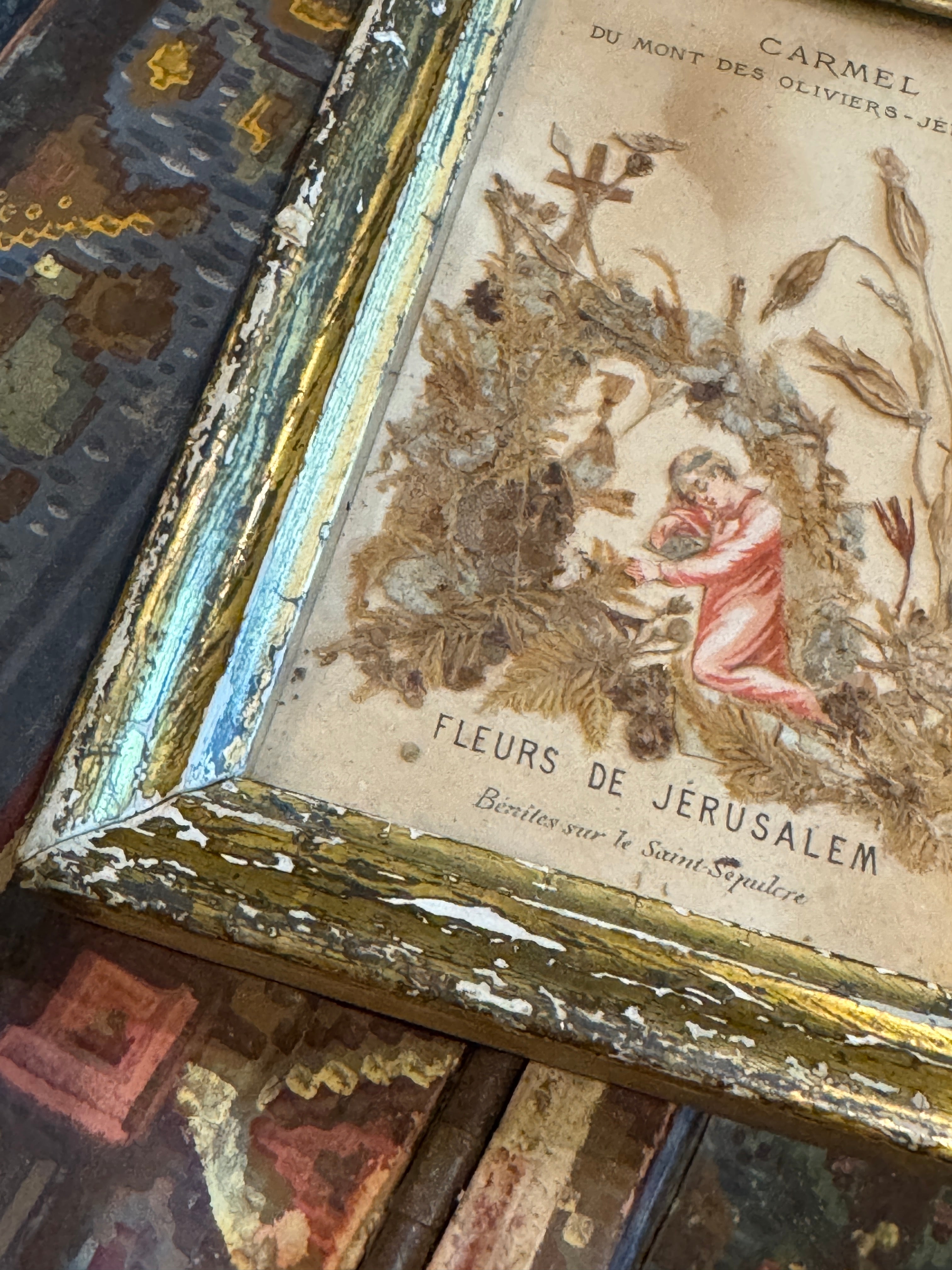 Antique French Framed Relic - Carmel du Monte des Oliviers - Jerusalem