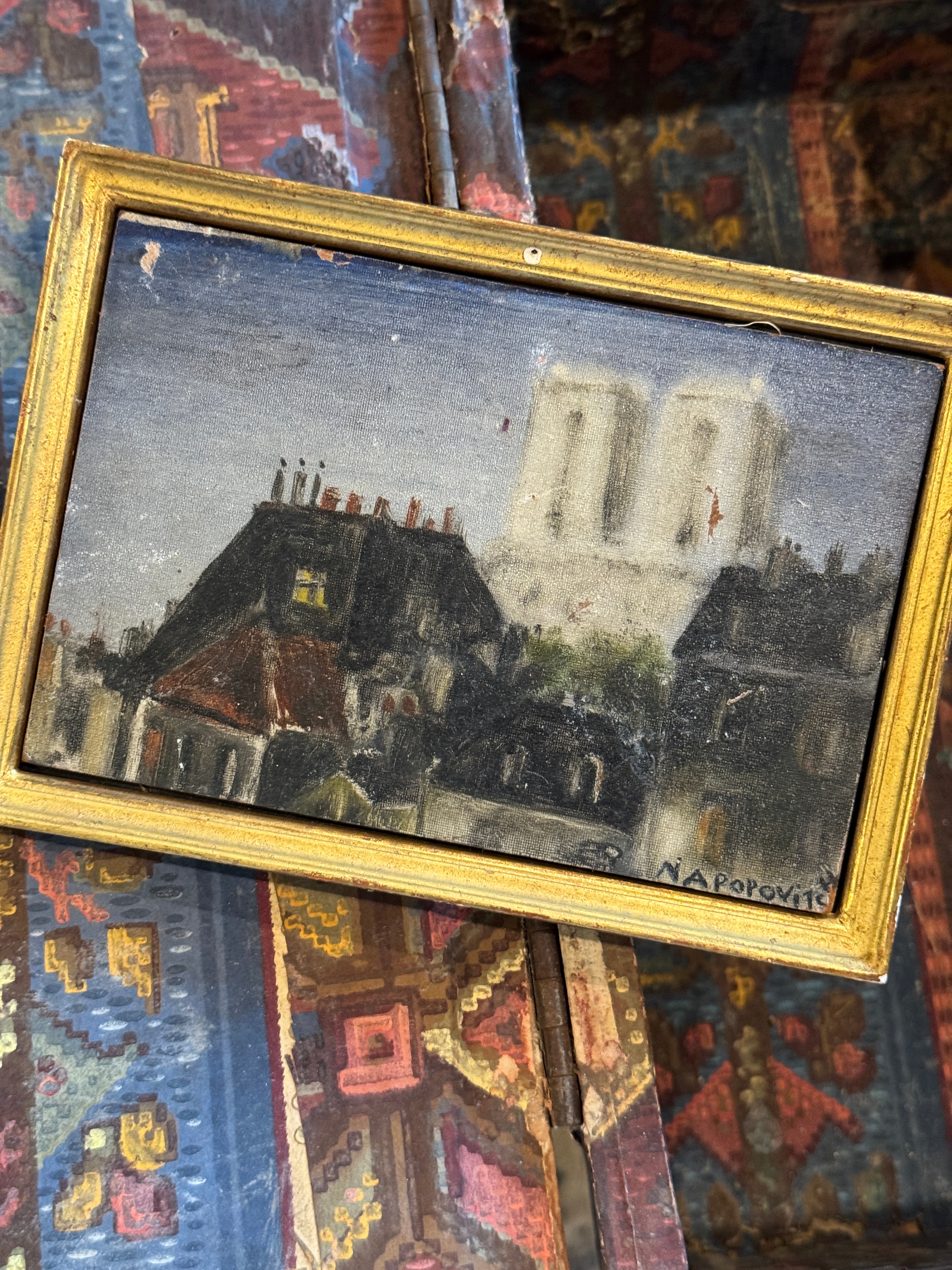 Miniature Antique French Oil Painting