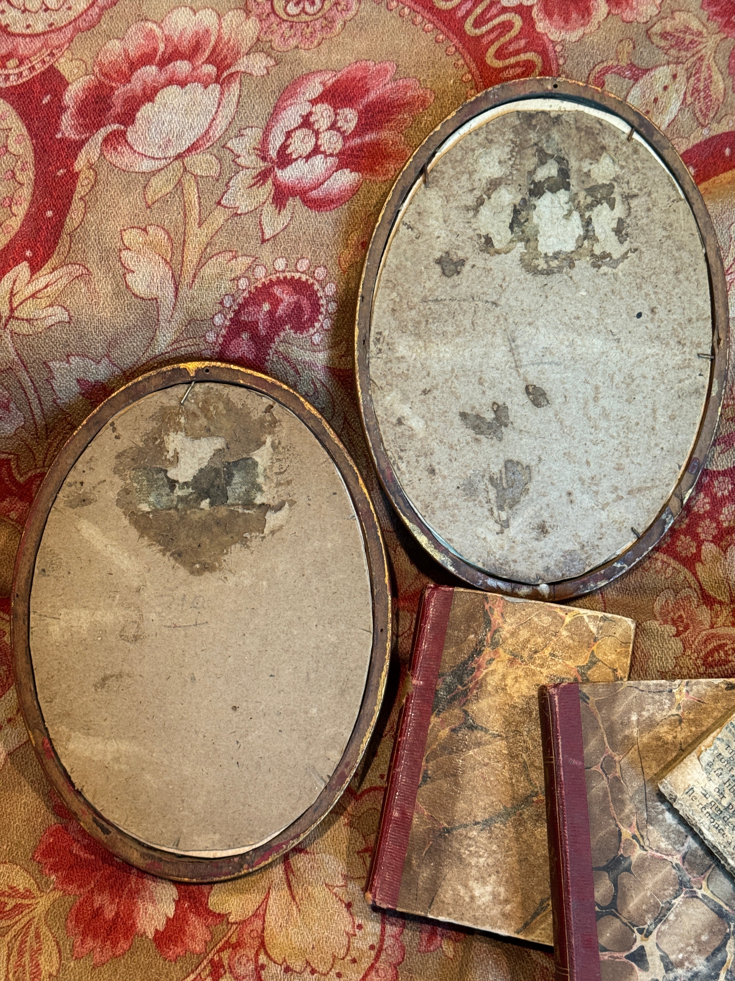 Antique French Framed Oval watercolor Florals